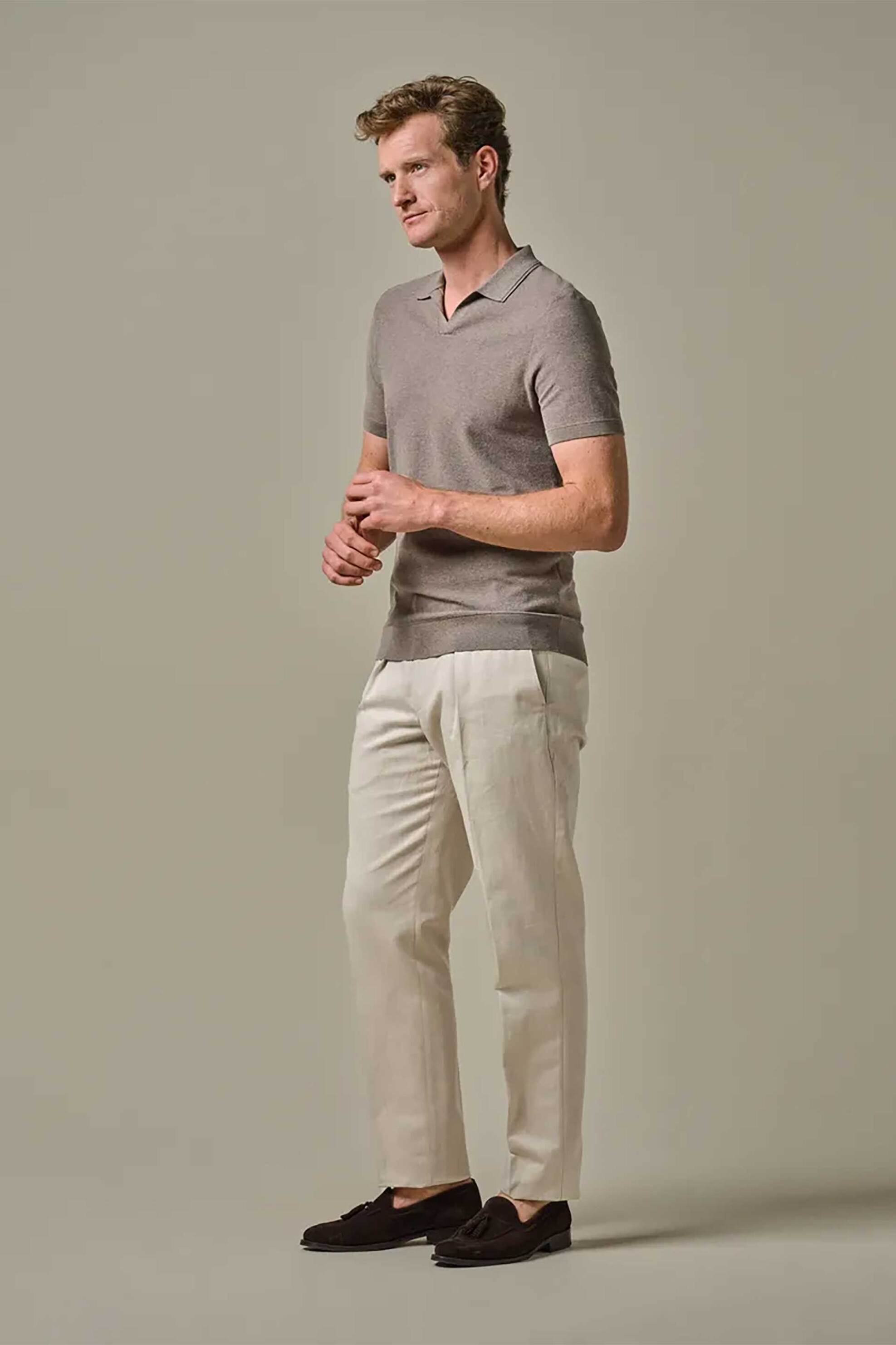 Profuomo ανδρικό παντελόνι chino με λινάρι Relaxed Fit - PPXQ10012A Μπεζ