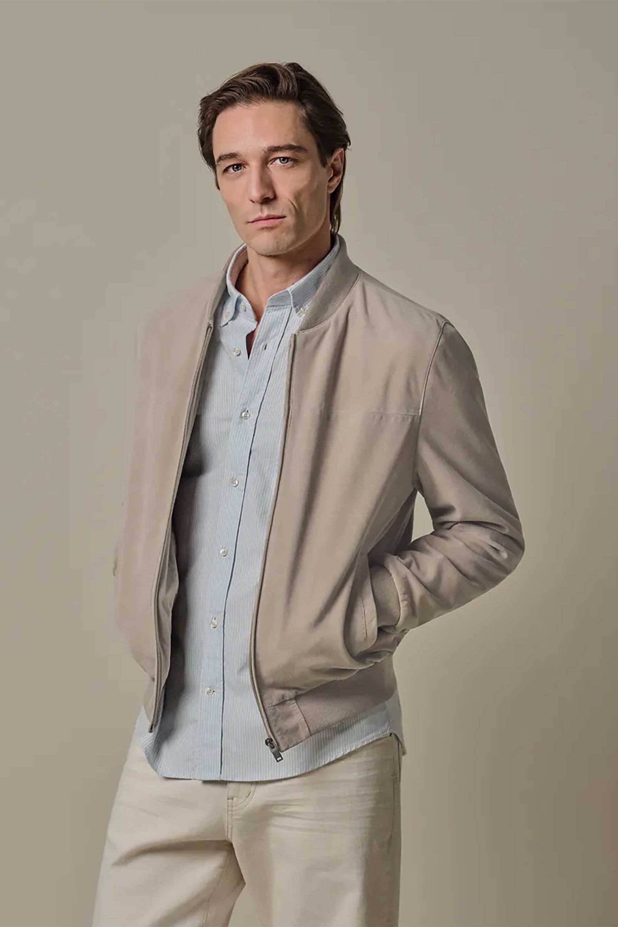 Profuomo ανδρικό suede bomber jacket Normal Fit - PPXU10010A Μπεζ