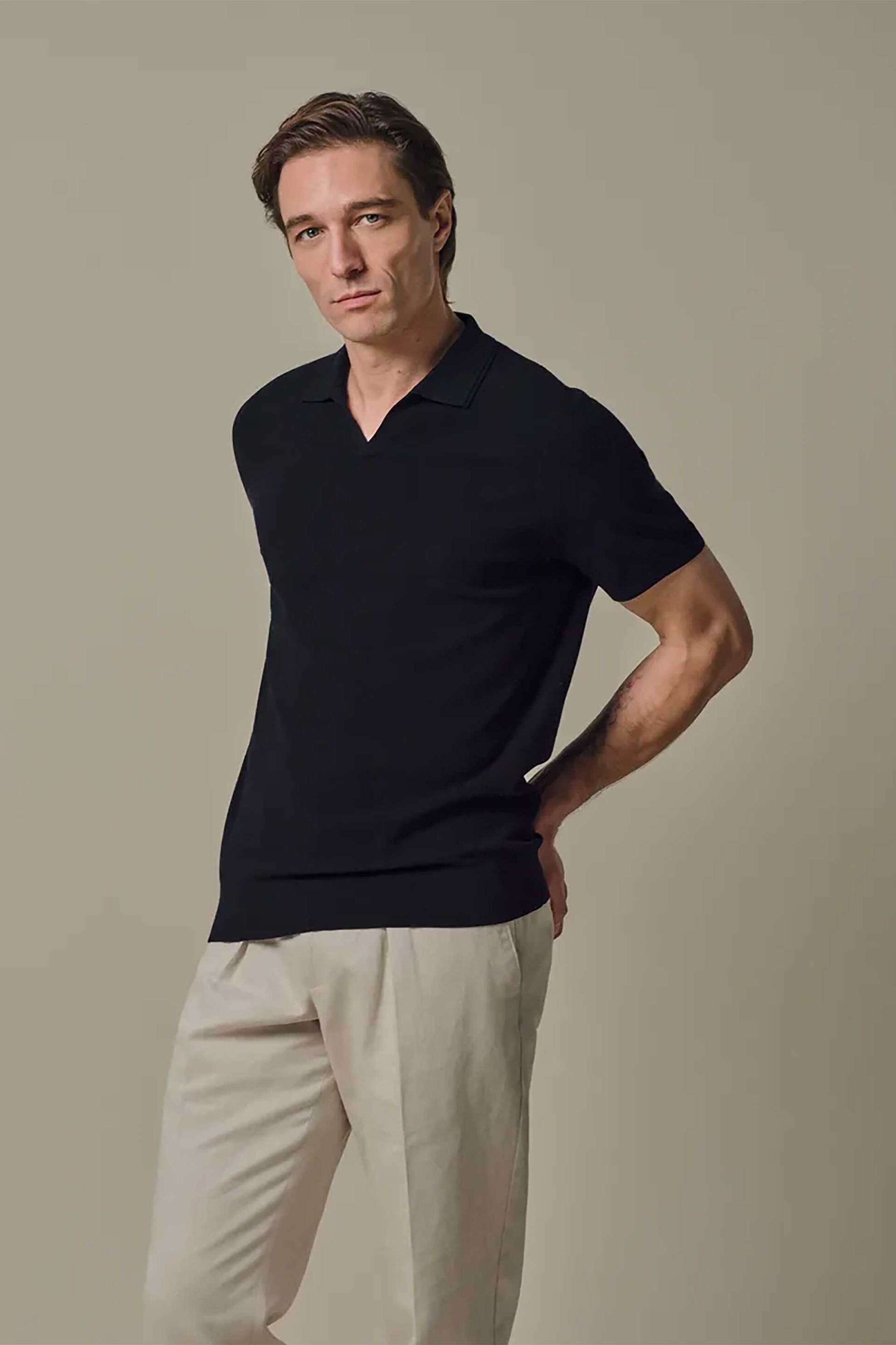 Profuomo ανδρική κοντομάνικη μπλούζα πόλο open collar Regular Fit - PPXD10009A Σκούρο Μπλε