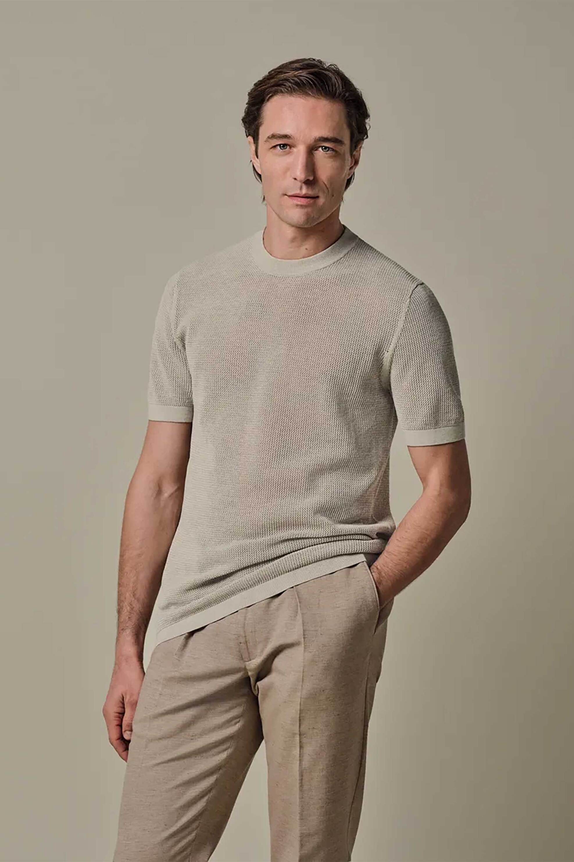 Profuomo ανδρικό T-shirt structured Regular Fit - PPXT10011E Μπεζ