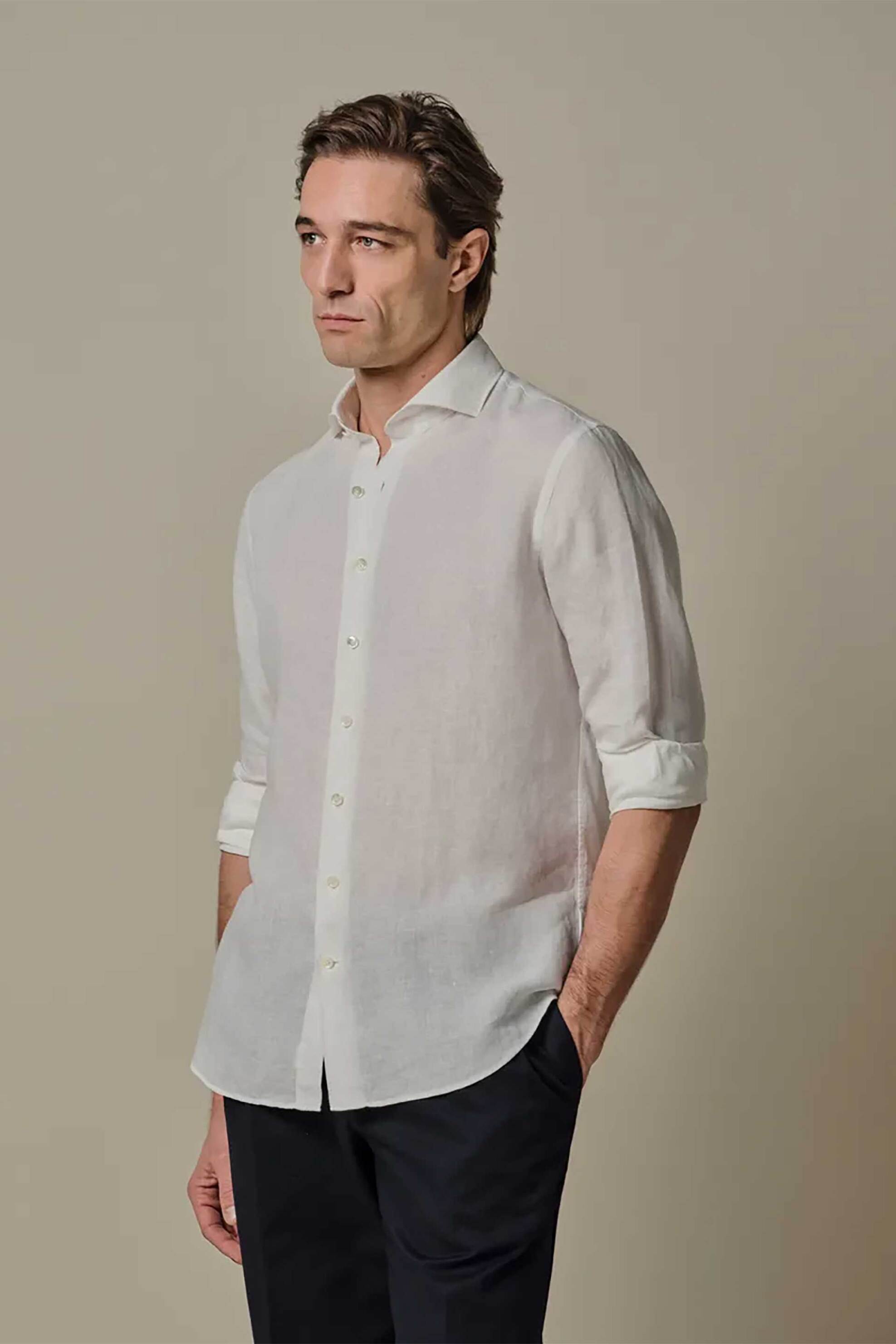 Profuomo ανδρικό λινό πουκάμισο Slim Fit - PPXH10017A Λευκό