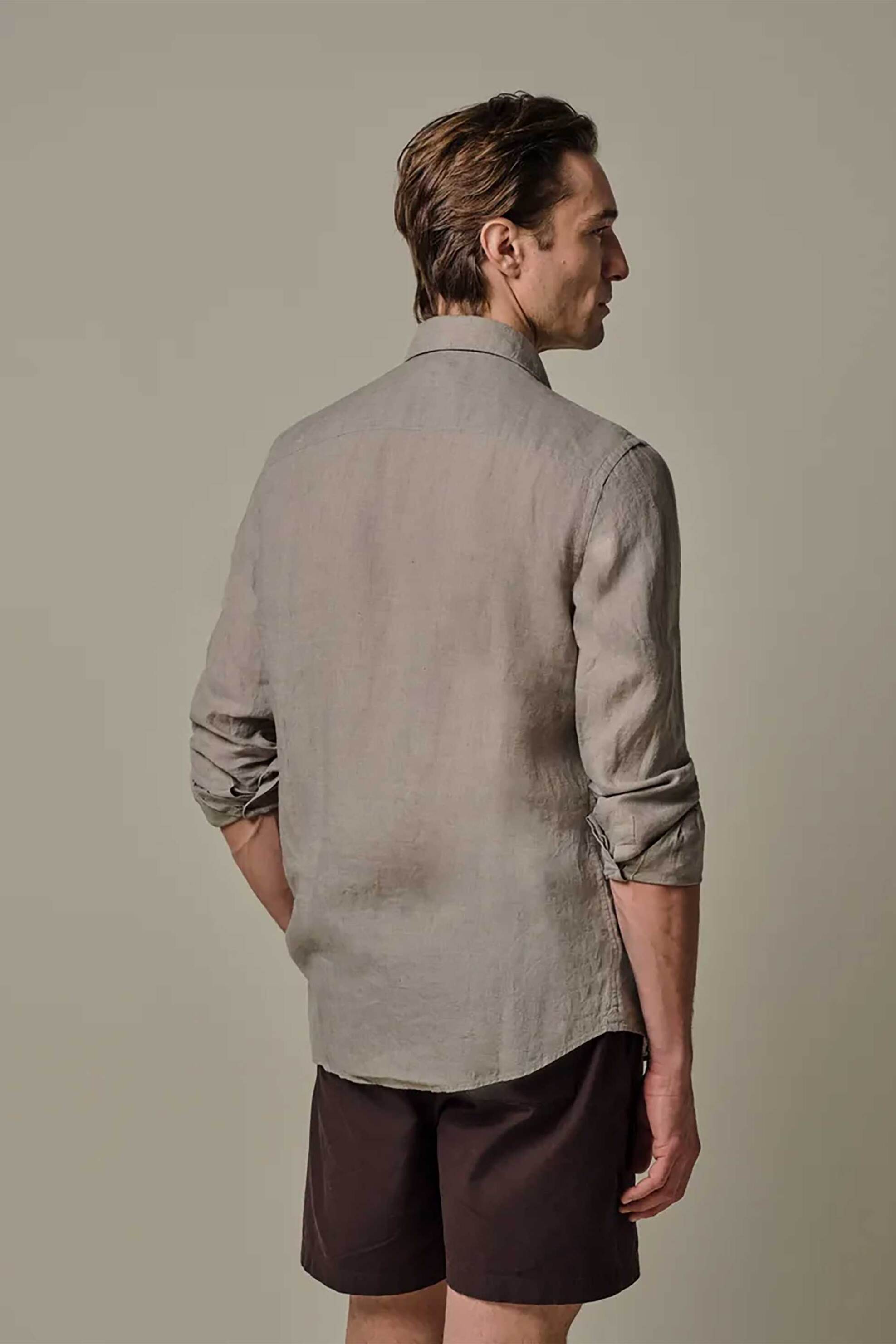 Profuomo Ανδρικό Λινό Πουκάμισο Slim Fit - Ppxh10017D Μπεζ