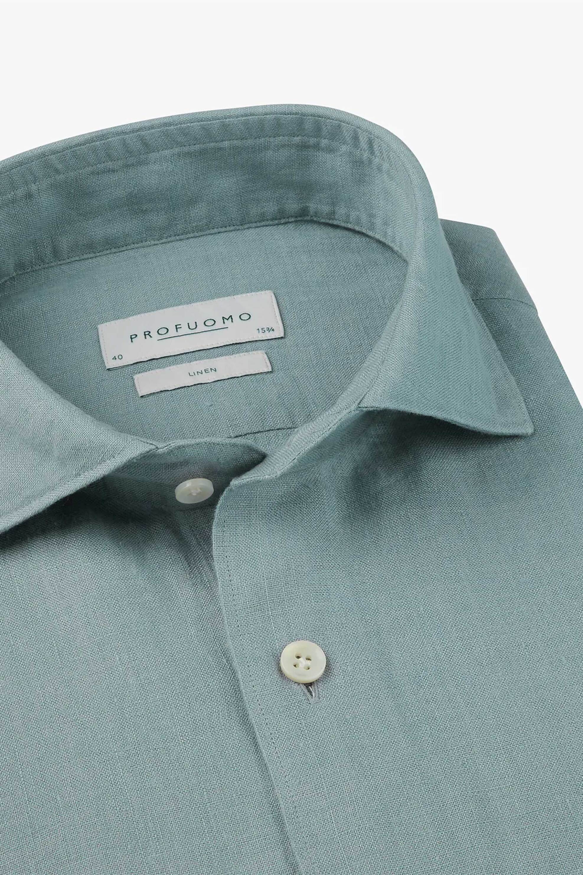Profuomo Ανδρικό Λινό Πουκάμισο Slim Fit - Ppxh10017L Μπλε Ανοιχτό
