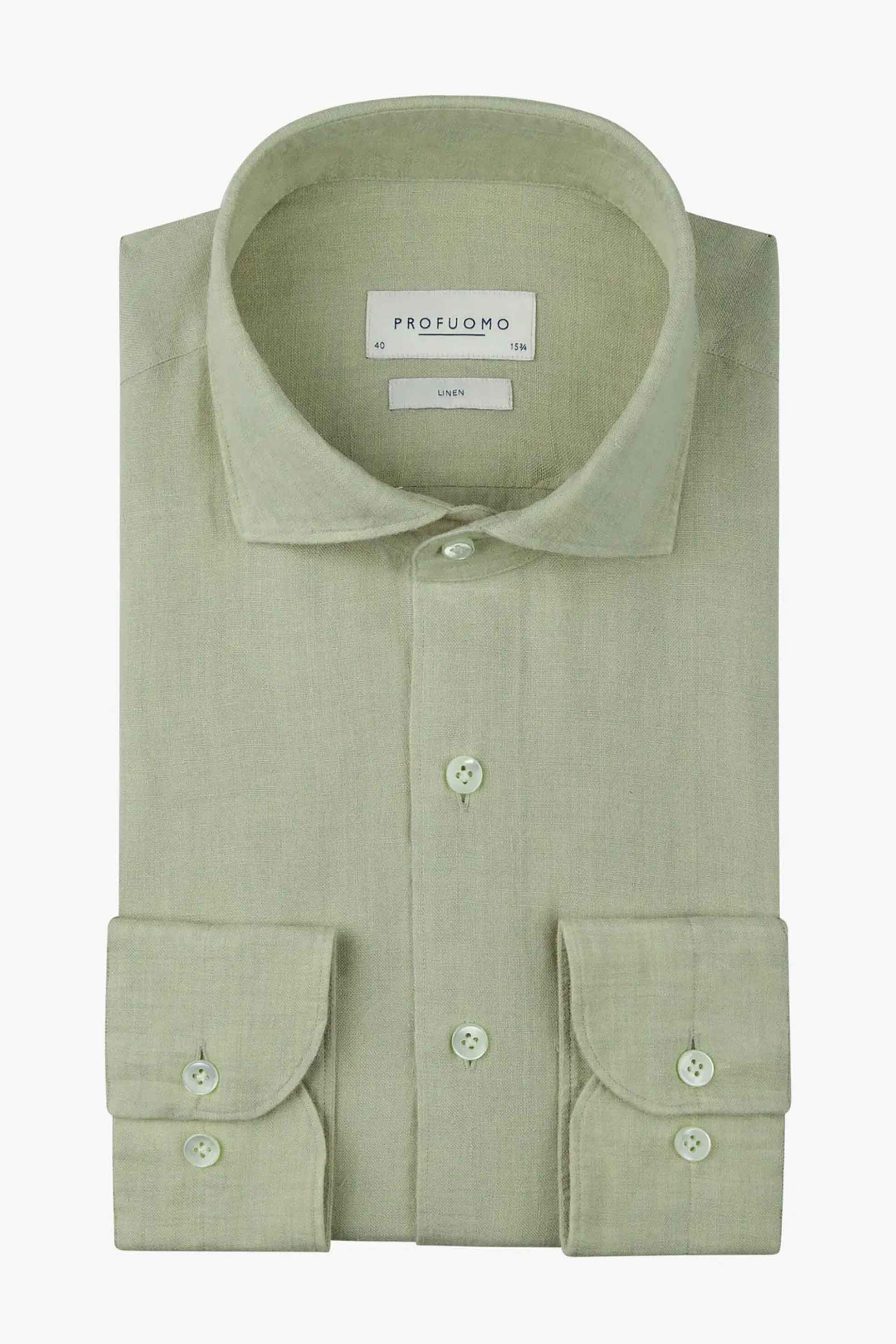 Profuomo ανδρικό λινό πουκάμισο Slim Fit - PPXH10017M Πράσινο Ανοιχτό