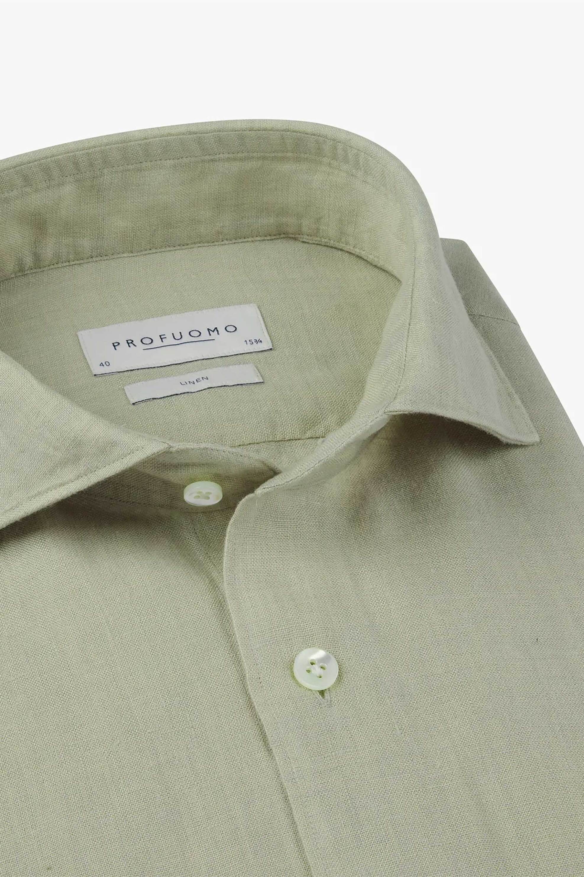 Profuomo Ανδρικό Λινό Πουκάμισο Slim Fit - Ppxh10017M Πράσινο Ανοιχτό