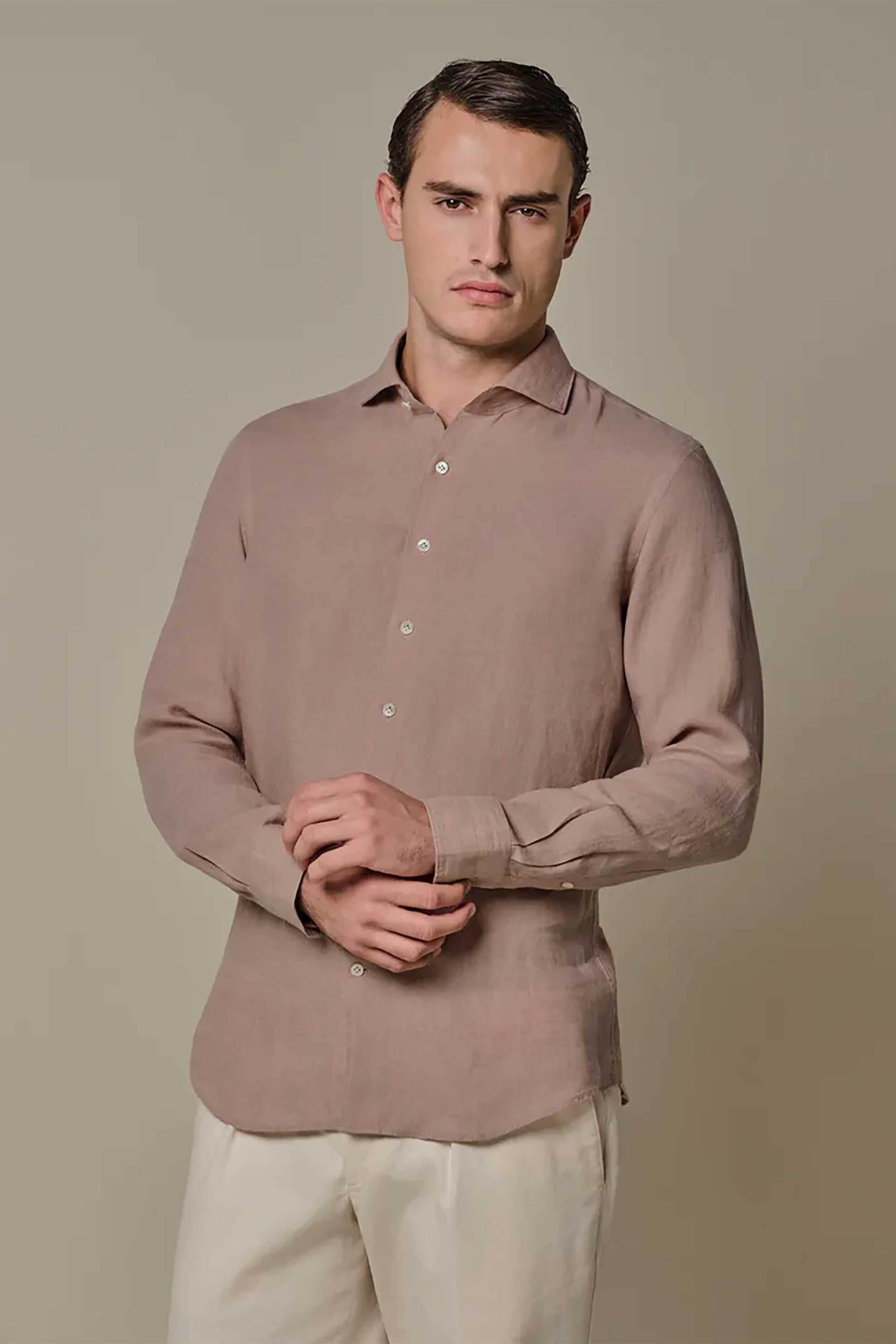 Profuomo ανδρικό λινό πουκάμισο Slim Fit - PPXH10017N Σάπιο Μήλο