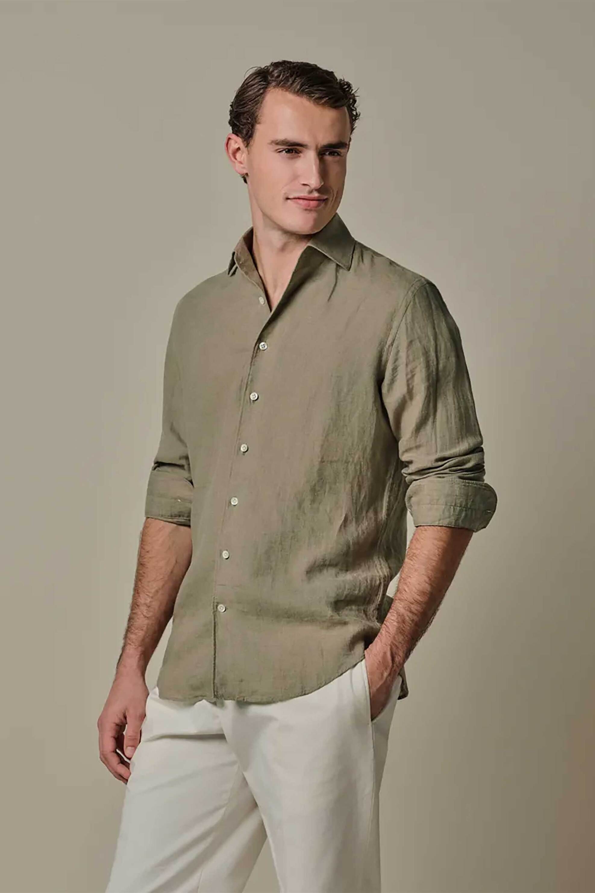 Profuomo ανδρικό λινό πουκάμισο Slim Fit - PPXH10017P Πράσινο Ανοιχτό