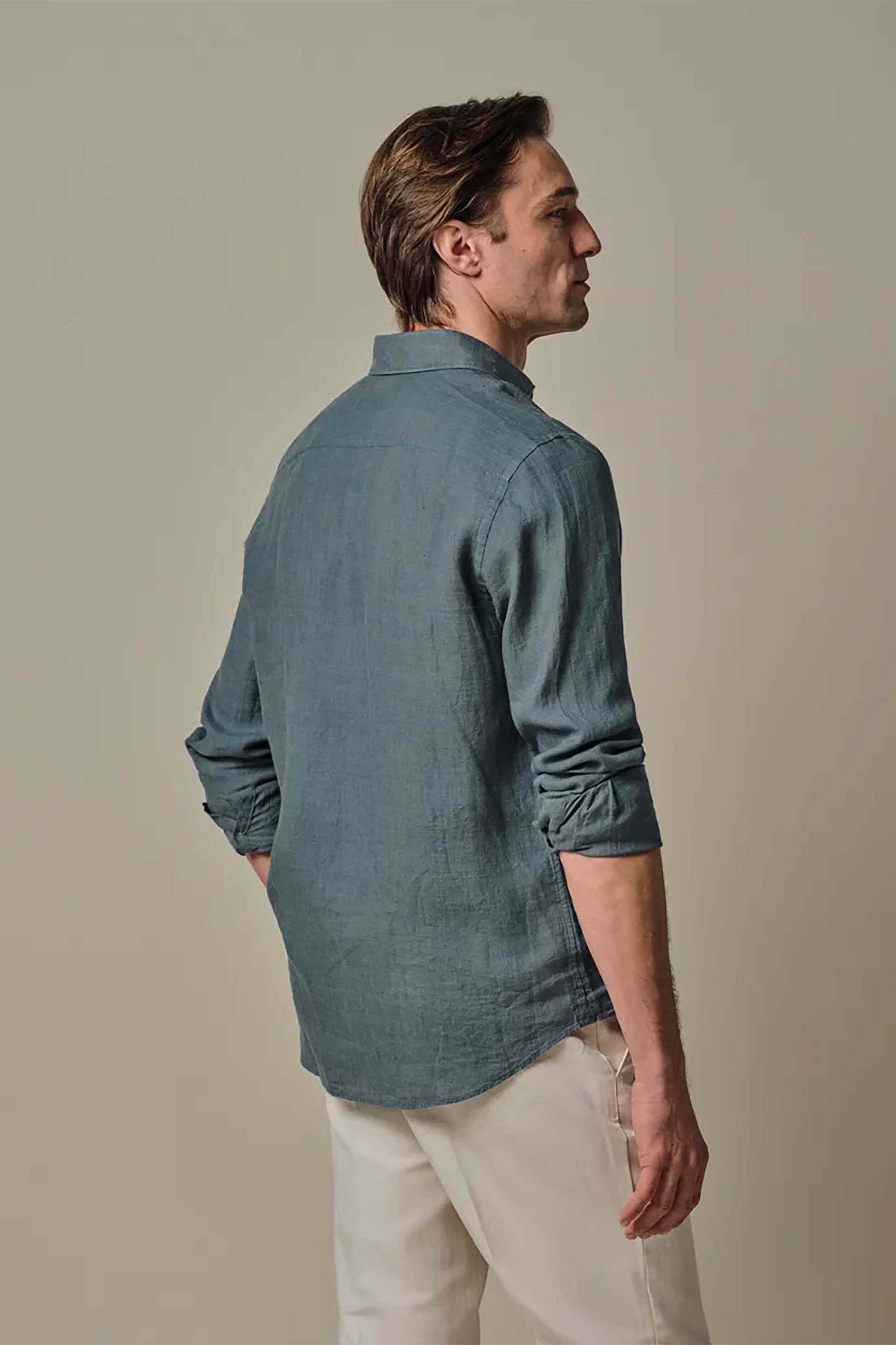 Profuomo Ανδρικό Λινό Πουκάμισο Slim Fit - Ppxh10017S Γκρι
