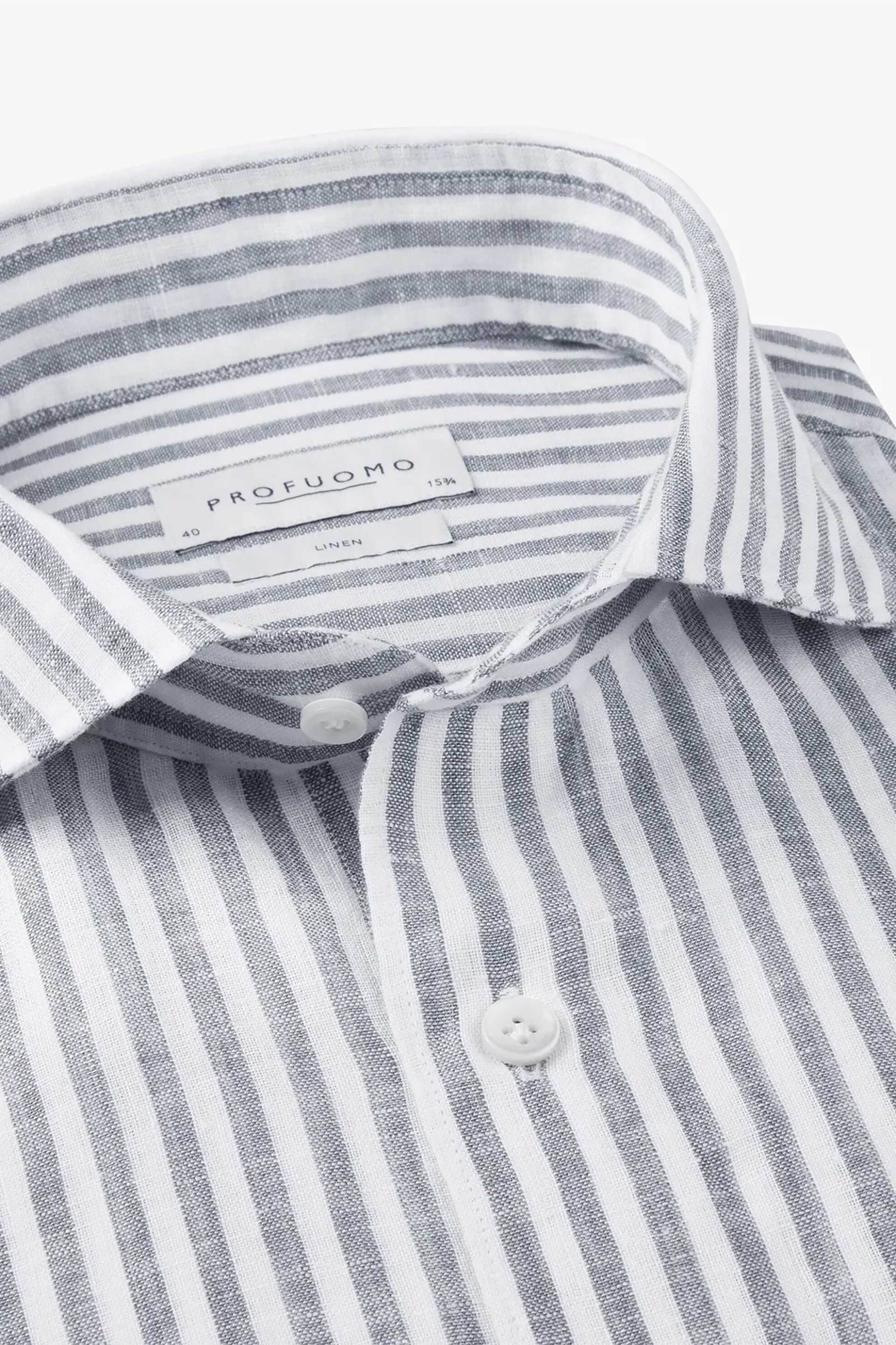 Profuomo Ανδρικό Λινό Πουκάμισο με Ριγέ Σχέδιο Slim Fit - Ppxh10018C Σκούρο Μπλε