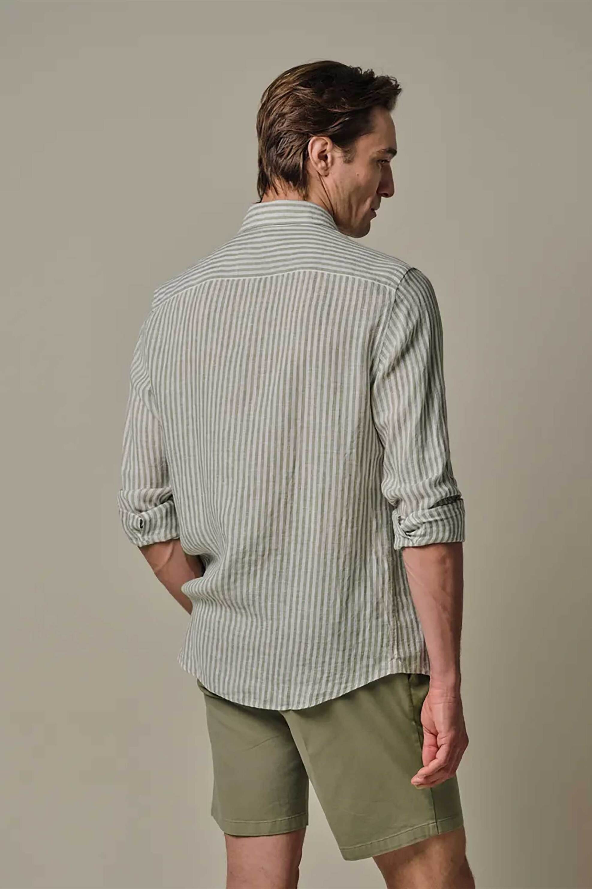 Profuomo Ανδρικό Λινό Πουκάμισο με Ριγέ Σχέδιο Slim Fit - Ppxh10018D Πράσινο Ανοιχτό