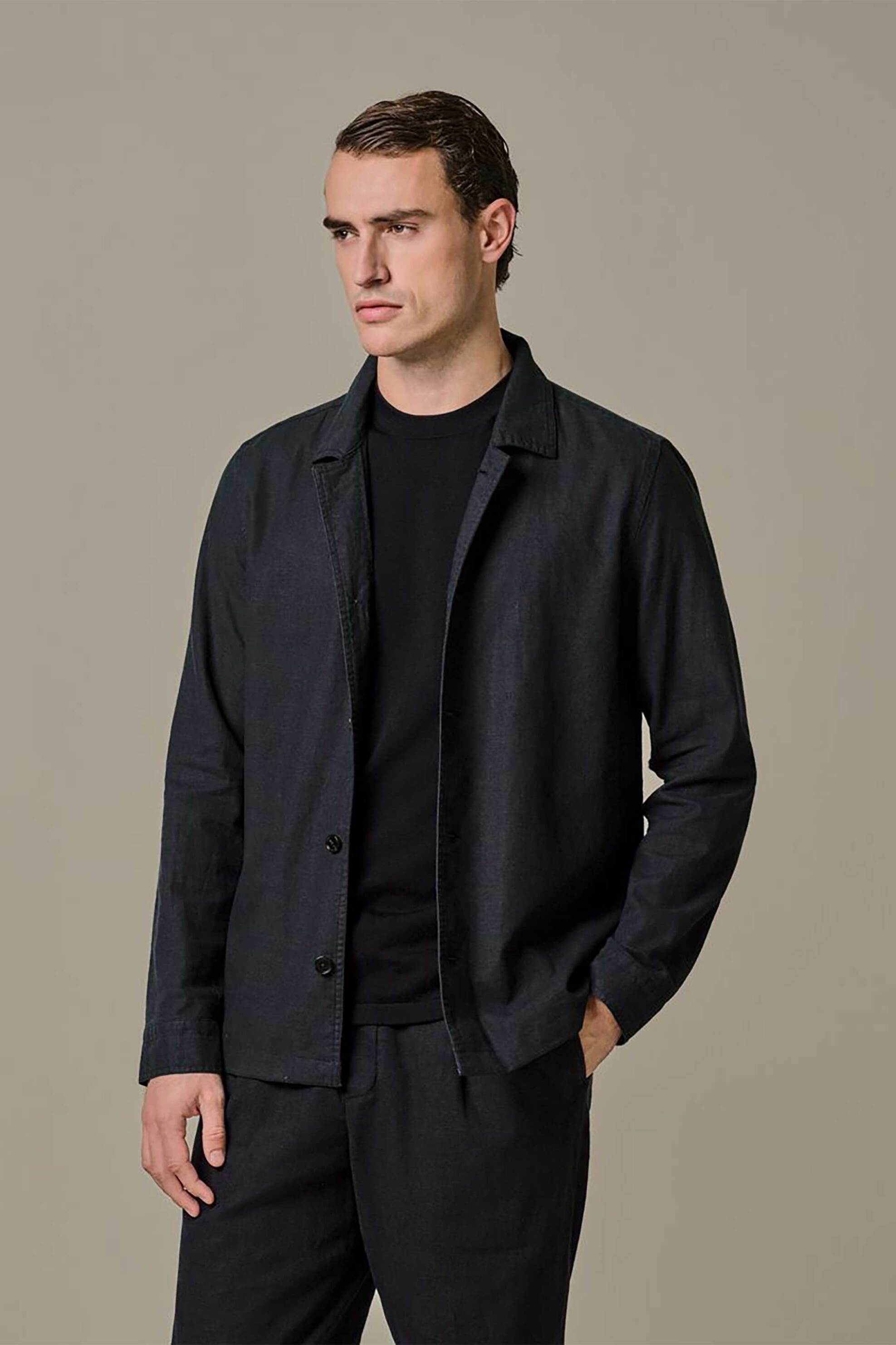 Profuomo ανδρικό overshirt με λινάρι Normal Fit - PPXF10016A Σκούρο Μπλε