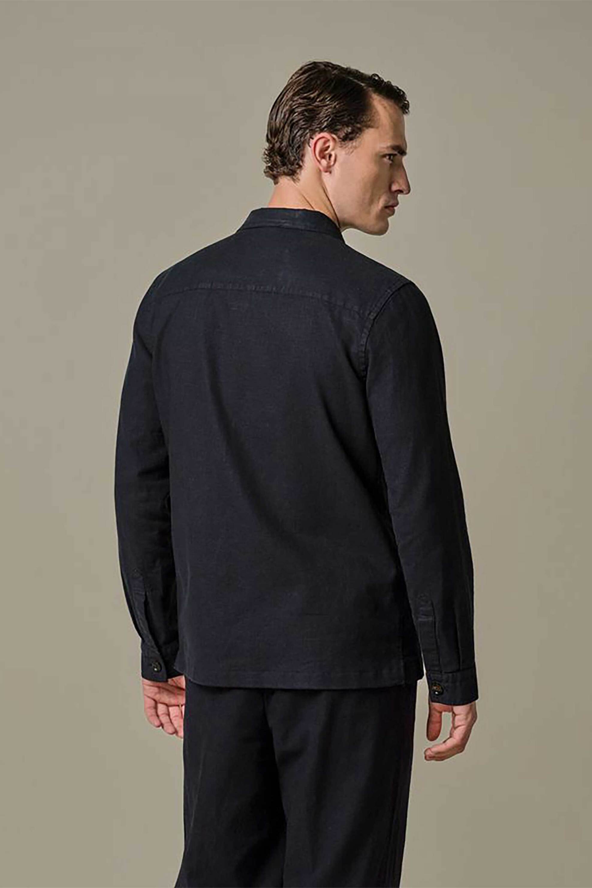 Profuomo Ανδρικό Overshirt με Λινάρι Normal Fit - Ppxf10016A Σκούρο Μπλε