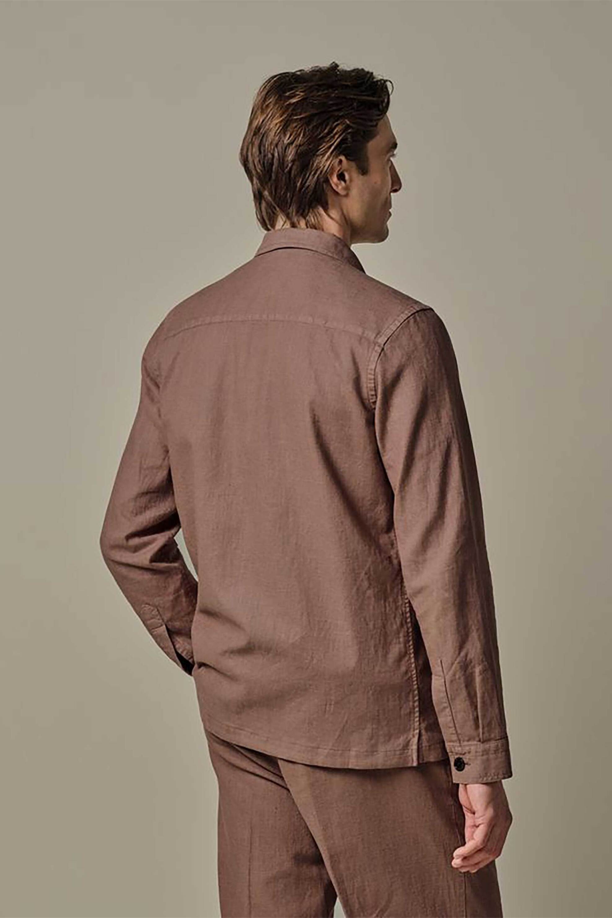 Profuomo Ανδρικό Overshirt με Λινάρι Normal Fit - Ppxf10016B Καφέ Ανοιχτό