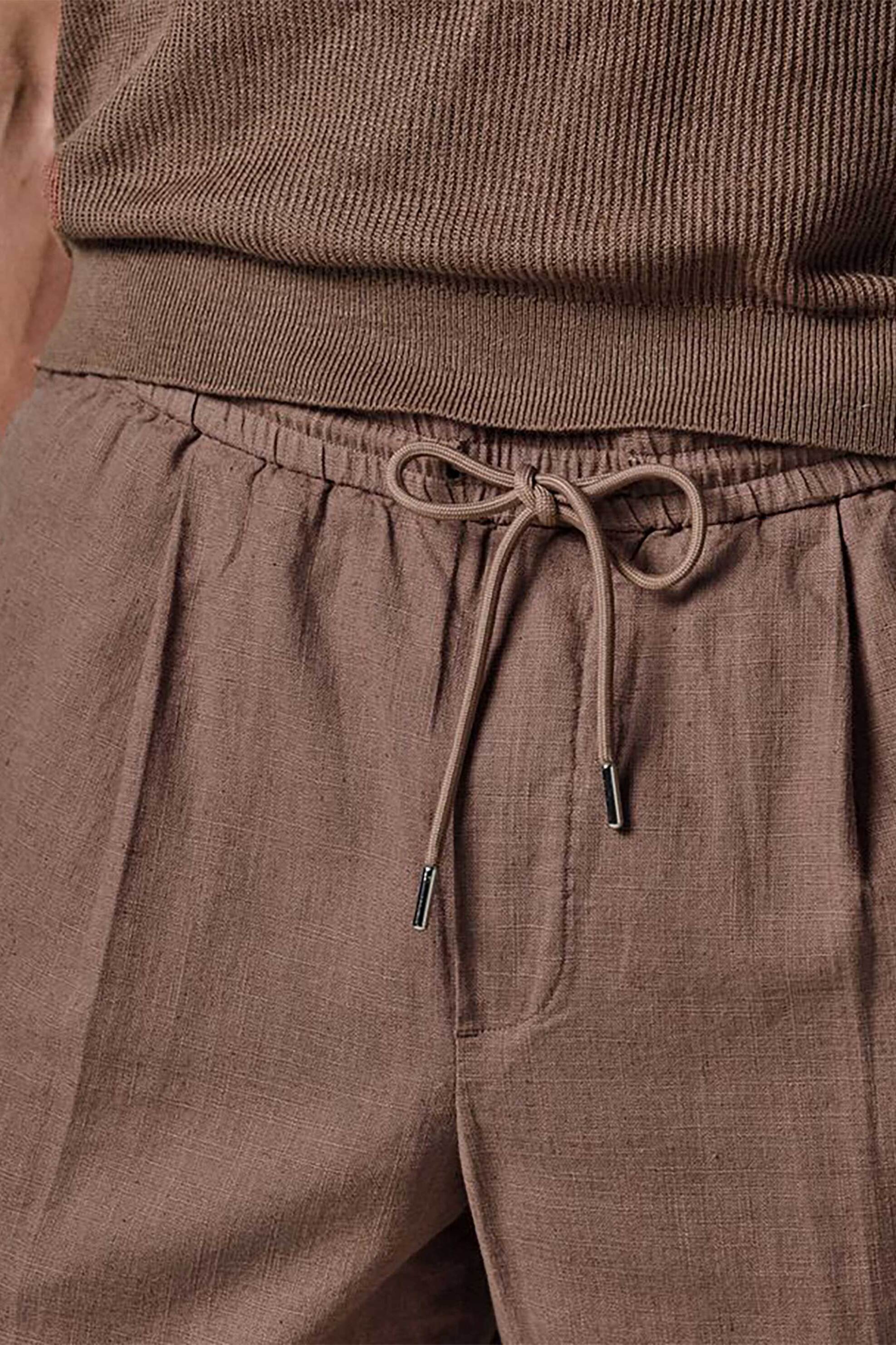 Profuomo Ανδρικό Παντελόνι με Λινάρι Και Ελαστική Μέση Loose Fit - Ppxq10026B Καφέ Ανοιχτό