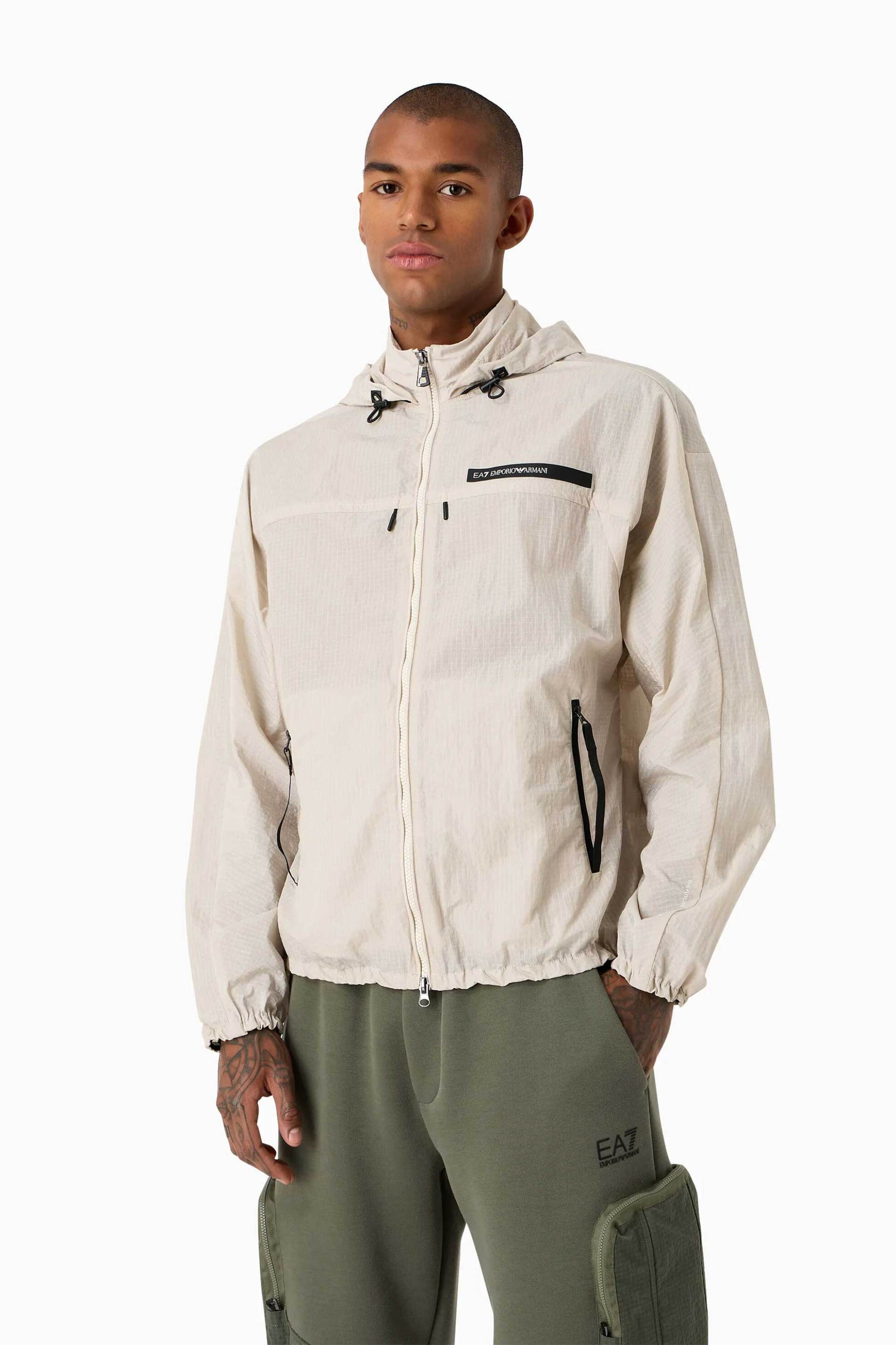 EA7 ανδρικό μπουφάν με κουκούλα και λογότυπο Oversized Fit - 3DPB19PNFVZ Μπεζ