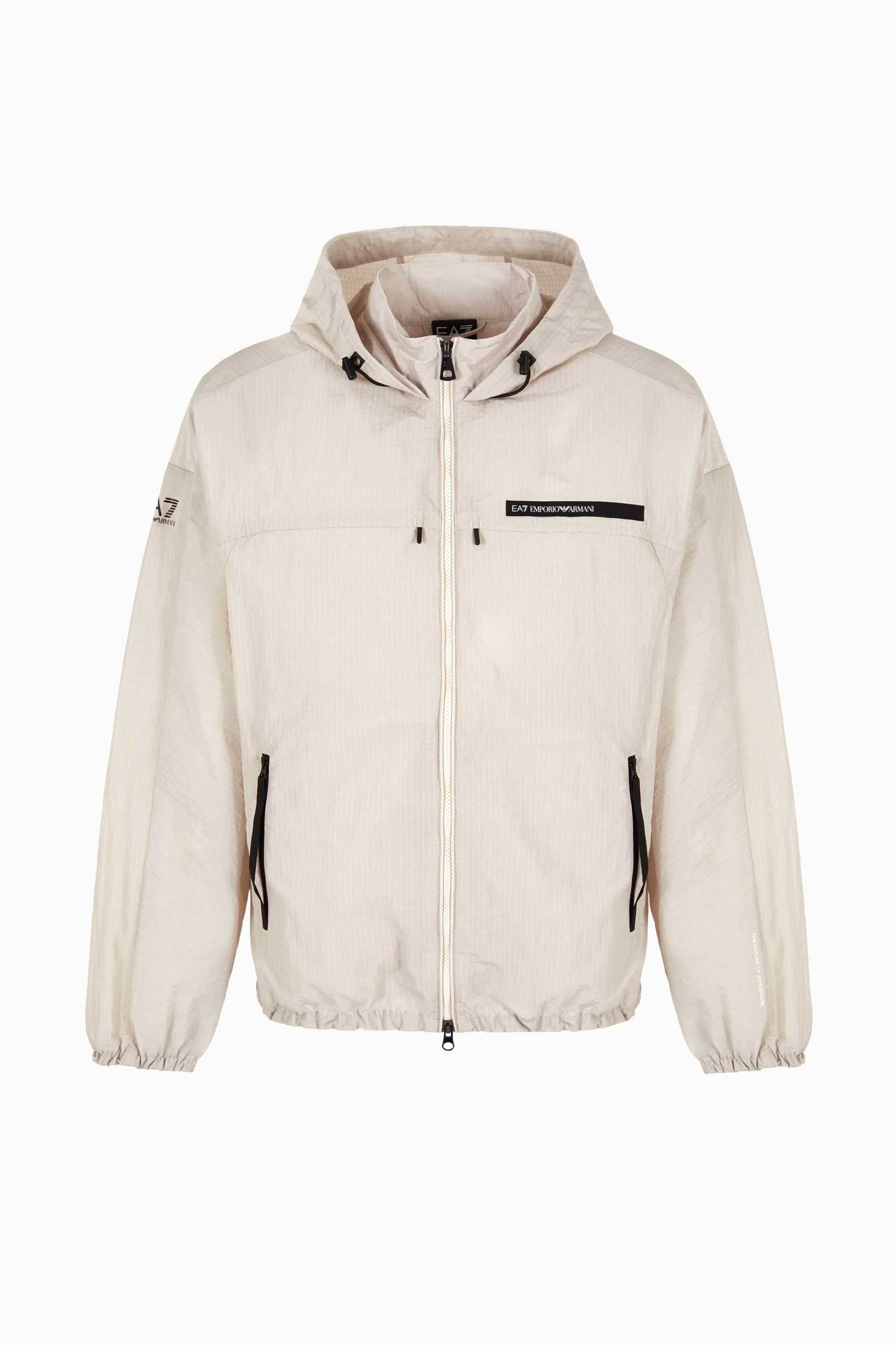 Ea7 Ανδρικό Μπουφάν με Κουκούλα Και Λογότυπο Oversized Fit - 3Dpb19Pnfvz Μπεζ
