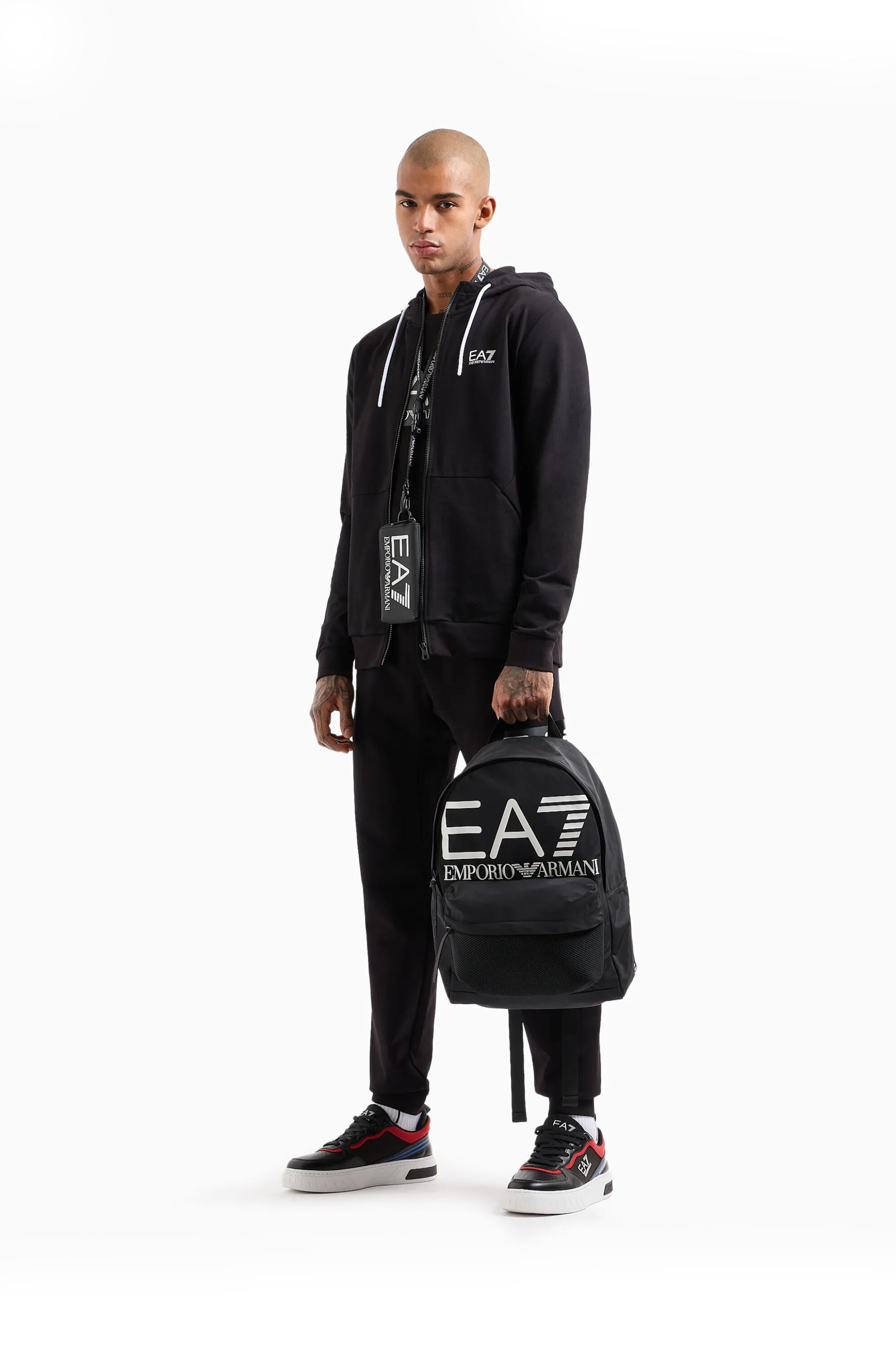 EA7 ανδρικό παντελόνι φόρμας με λογότυπο Regular Plus Fit - 3DPP73PJ05Z Μαύρο