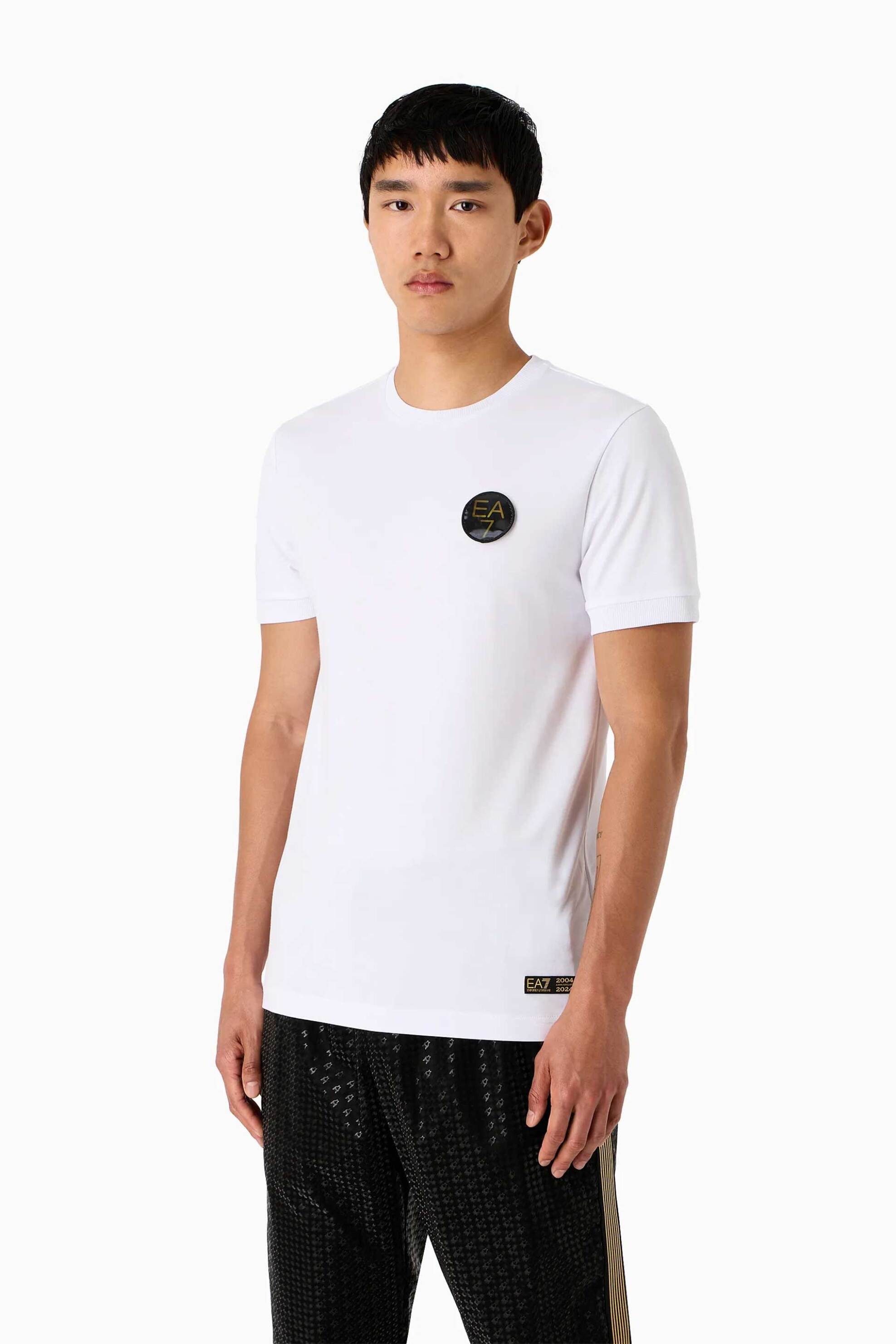 EA7 ανδρικό T-shirt με στρογγυλό logo patch Regular Fit - 3DPT31PJRGZ Λευκό