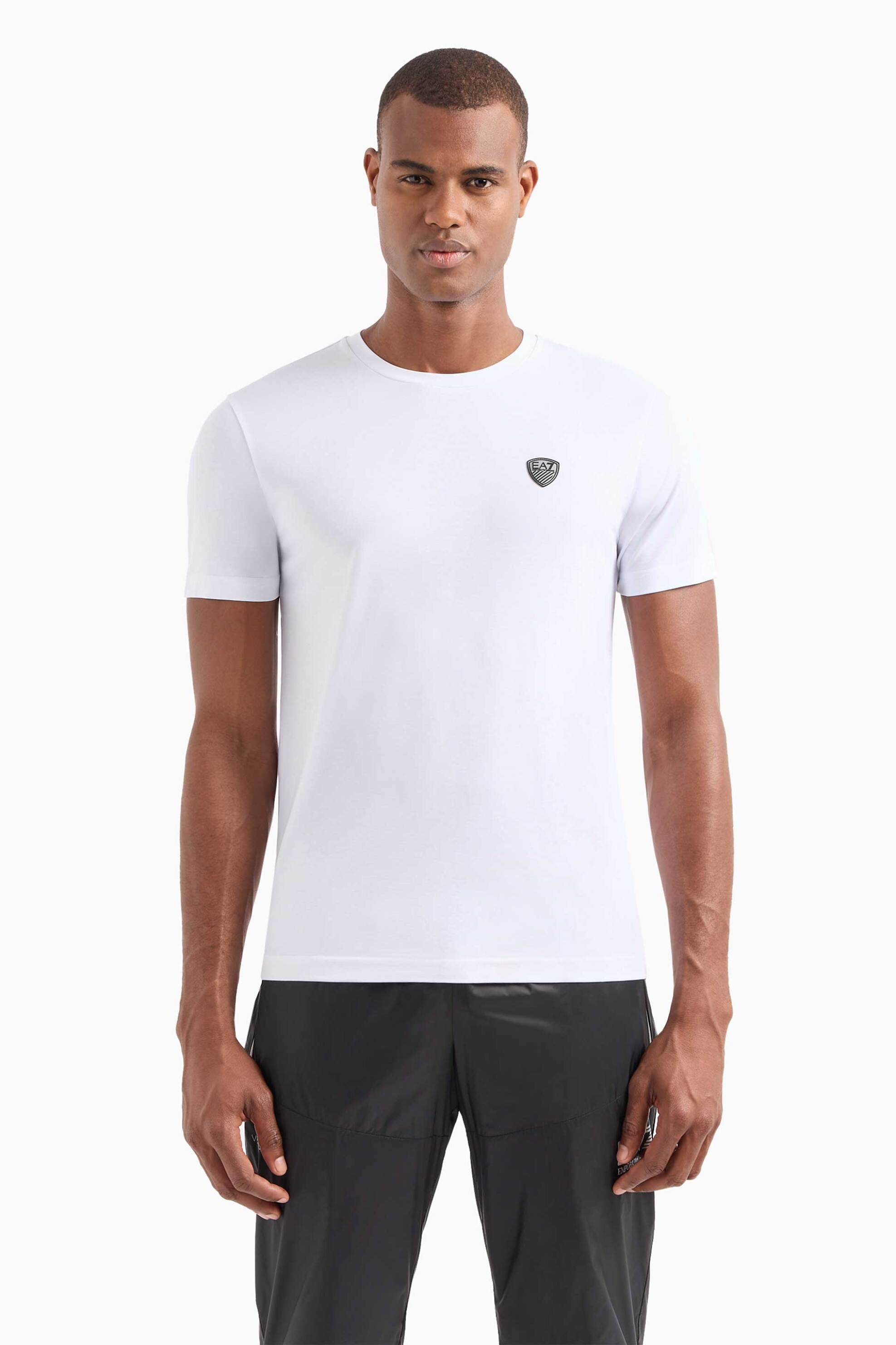 EA7 ανδρικό T-shirt με logo patch Slim Fit - 8NPT16PJRGZ Λευκό