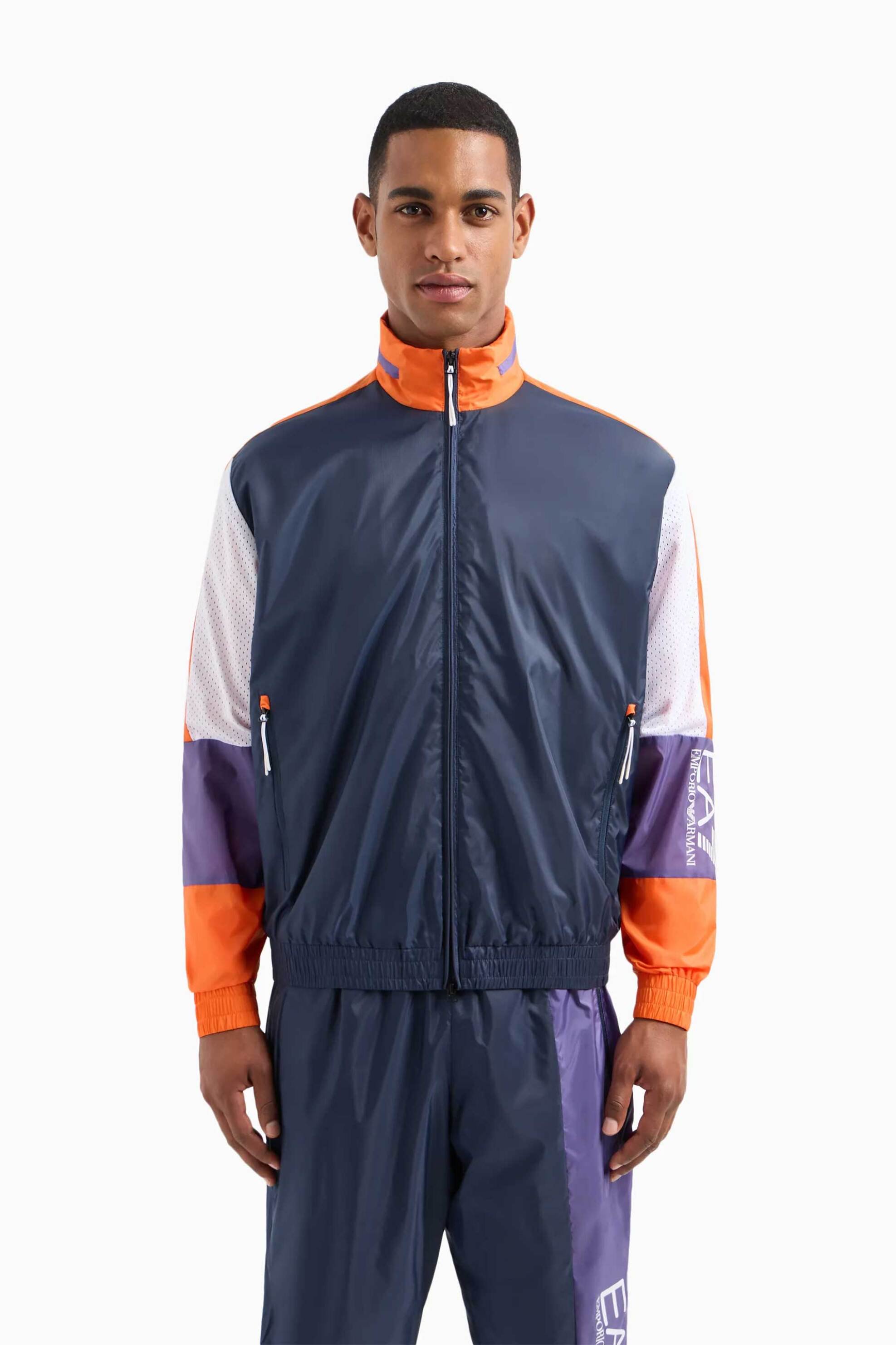 EA7 ανδρικό jacket colourblocked με λογότυπο Oversized Fit - 3DPB06PNFHZ Μπλε Σκούρο