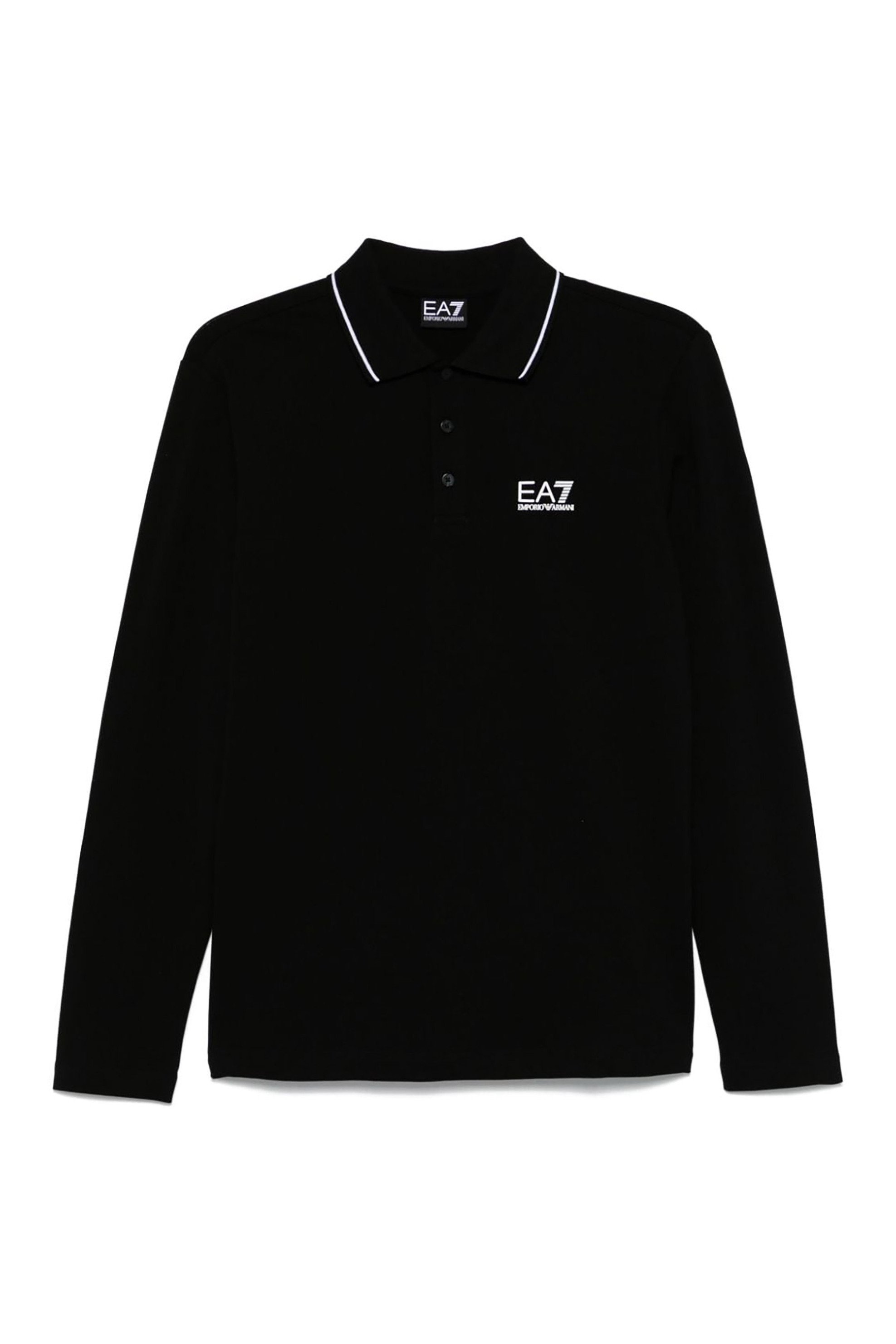 EA7 ανδρική πόλο μπλούζα με λογότυπο και μακρύ μανίκι Regular Fit - 8NPF17PJVUZ Μαύρο