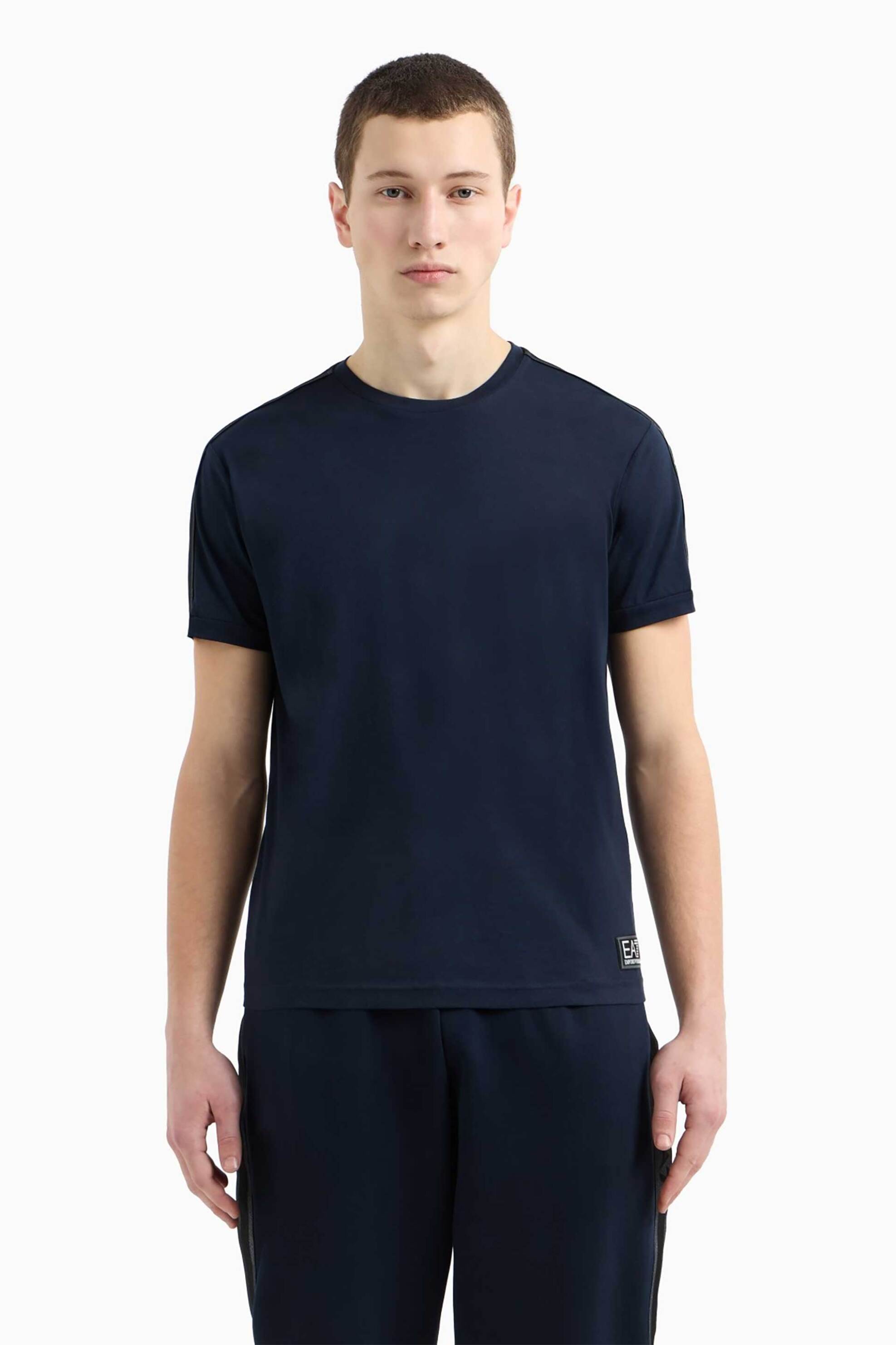 EA7 ανδρικό T-shirt με logo tape στους ώμους Regular Fit - 7M000138AF10375 Μπλε Σκούρο