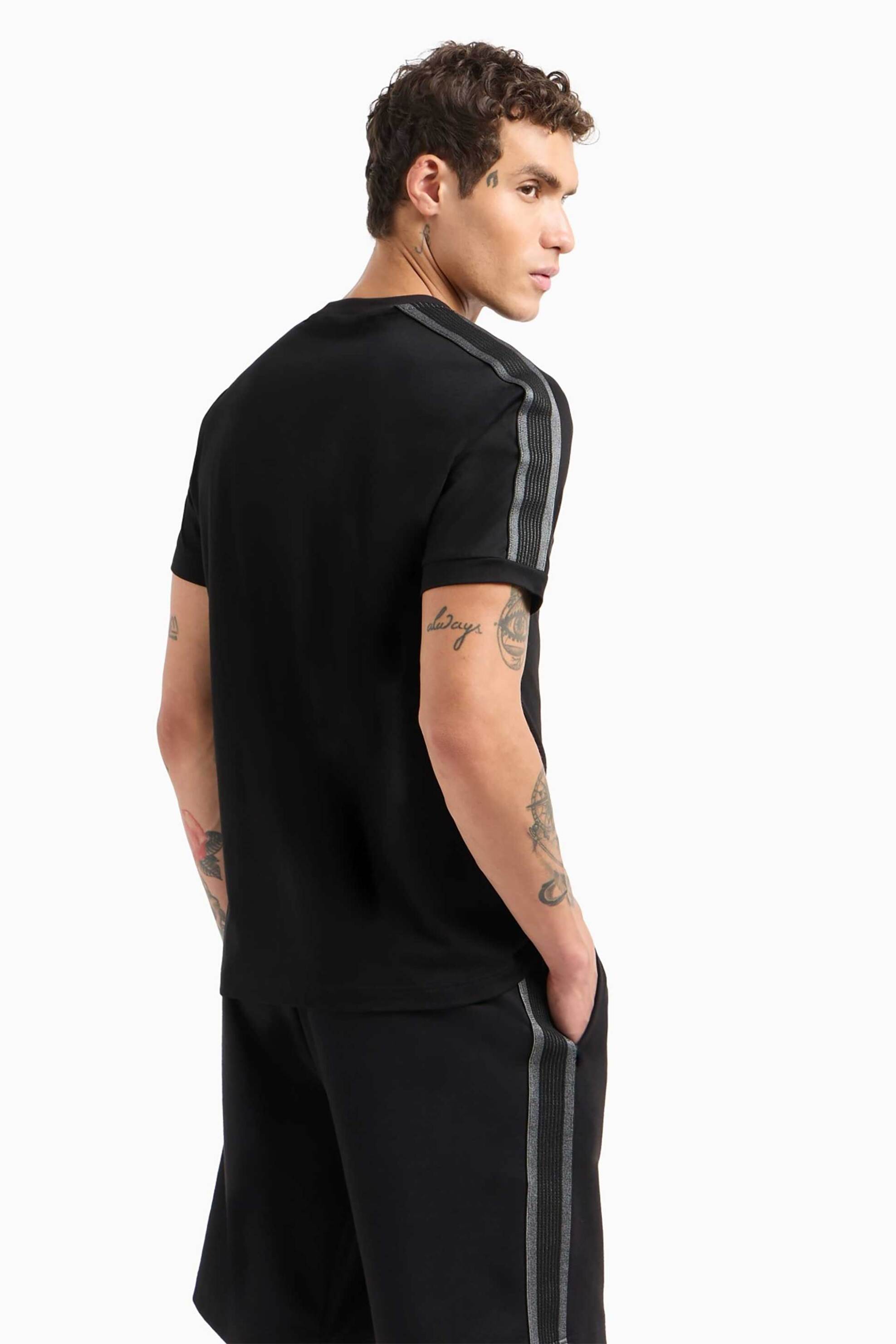 Ea7 Ανδρικό T-Shirt με Logo Tape Στους Ώμους Regular Fit - 7M000138Af10375 Μαύρο