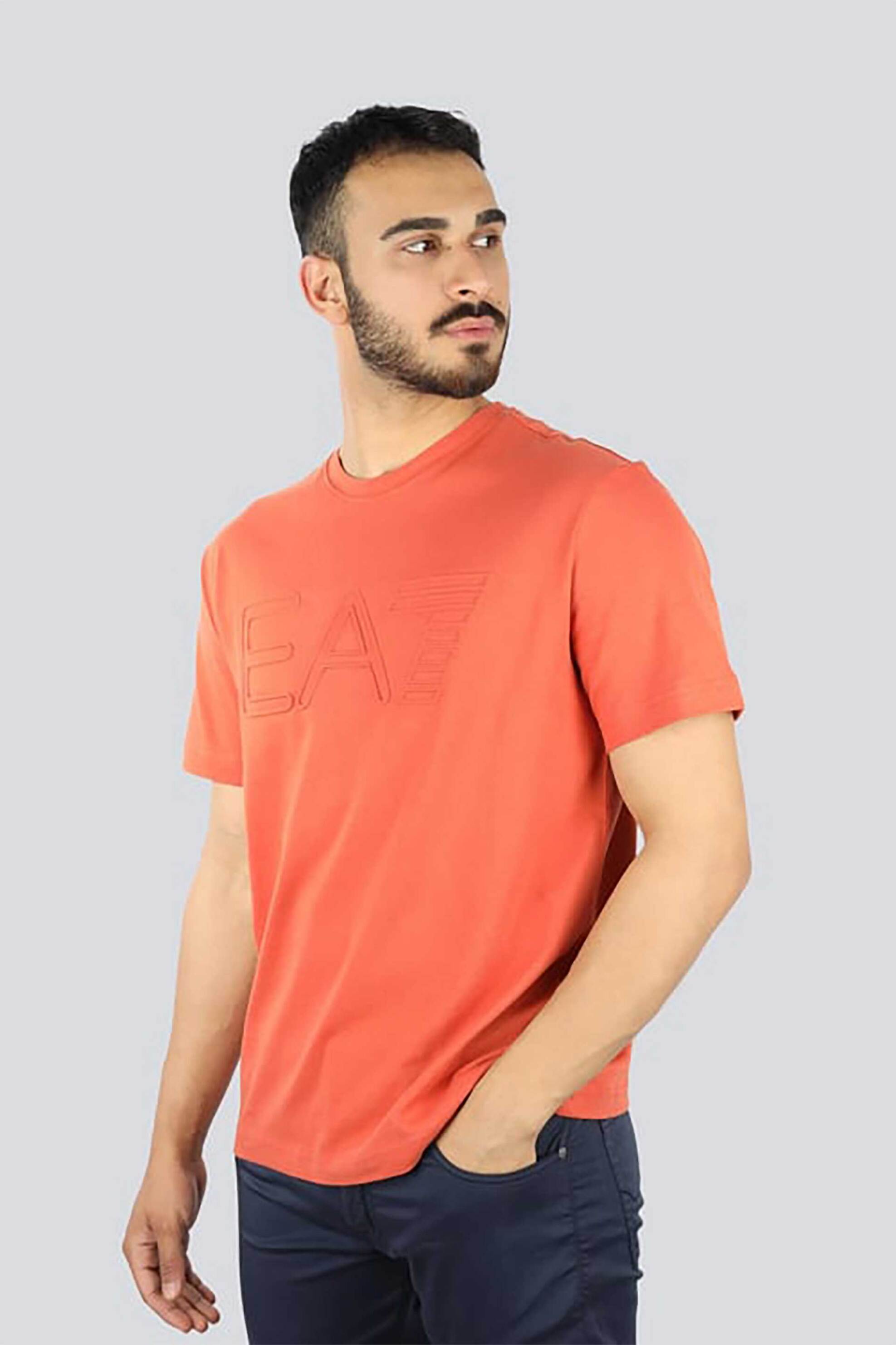 EA7 ανδρικό T-shirt με ανάγλυφο logo Regular Fit - 7M000149AF14772 Κοραλί
