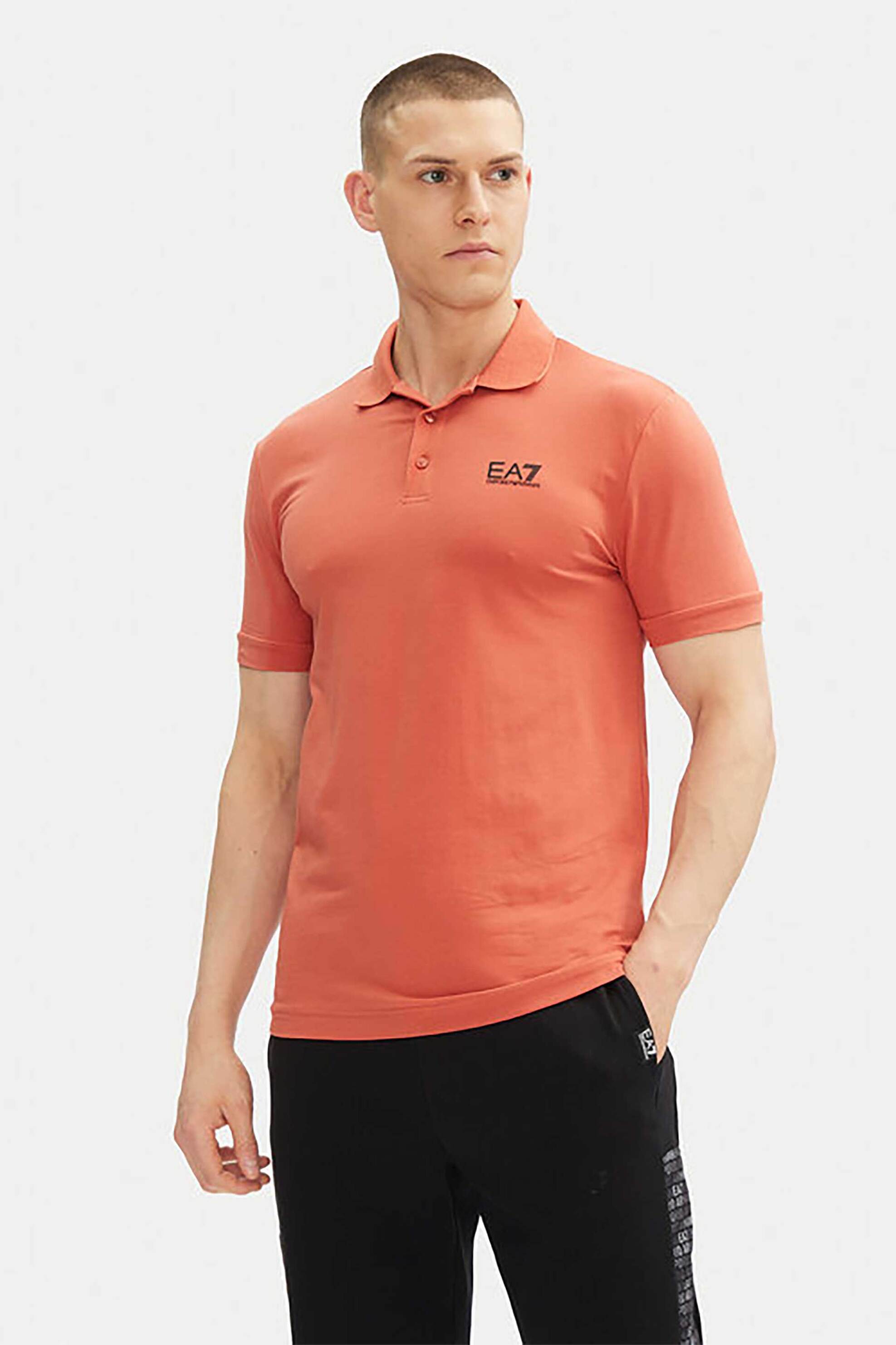 EA7 ανδρική μπλούζα πόλο μονόχρωμη - 8NPF14PJVQZ Κοραλί