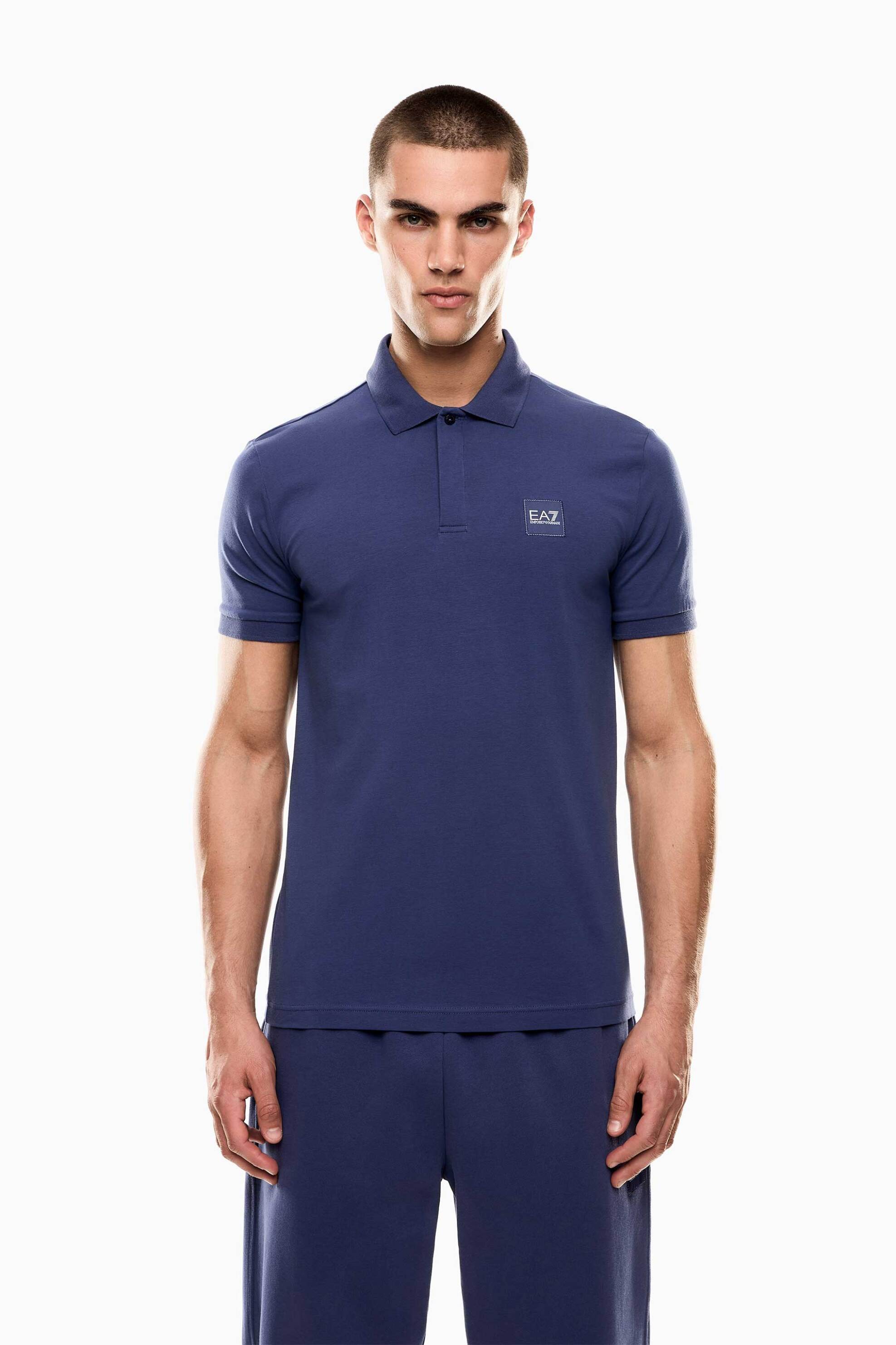 EA7 EA7 ανδρική μπλούζα πόλο με logo patch Regular Fit - 7M000901AF10373 Μπλε Σκούρο