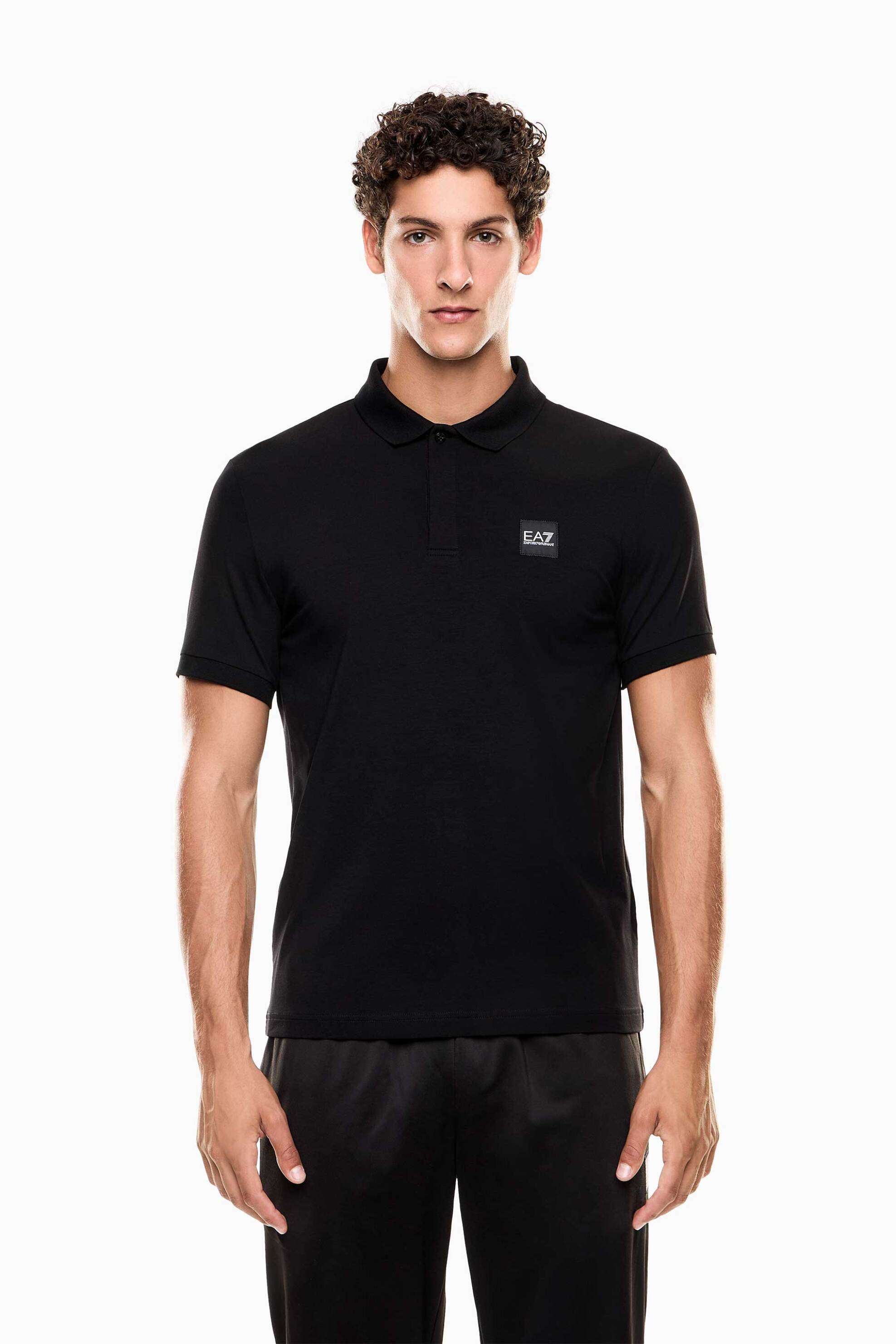 EA7 ανδρική μπλούζα πόλο με logo patch Regular Fit - 7M000901AF10373 Μαύρο