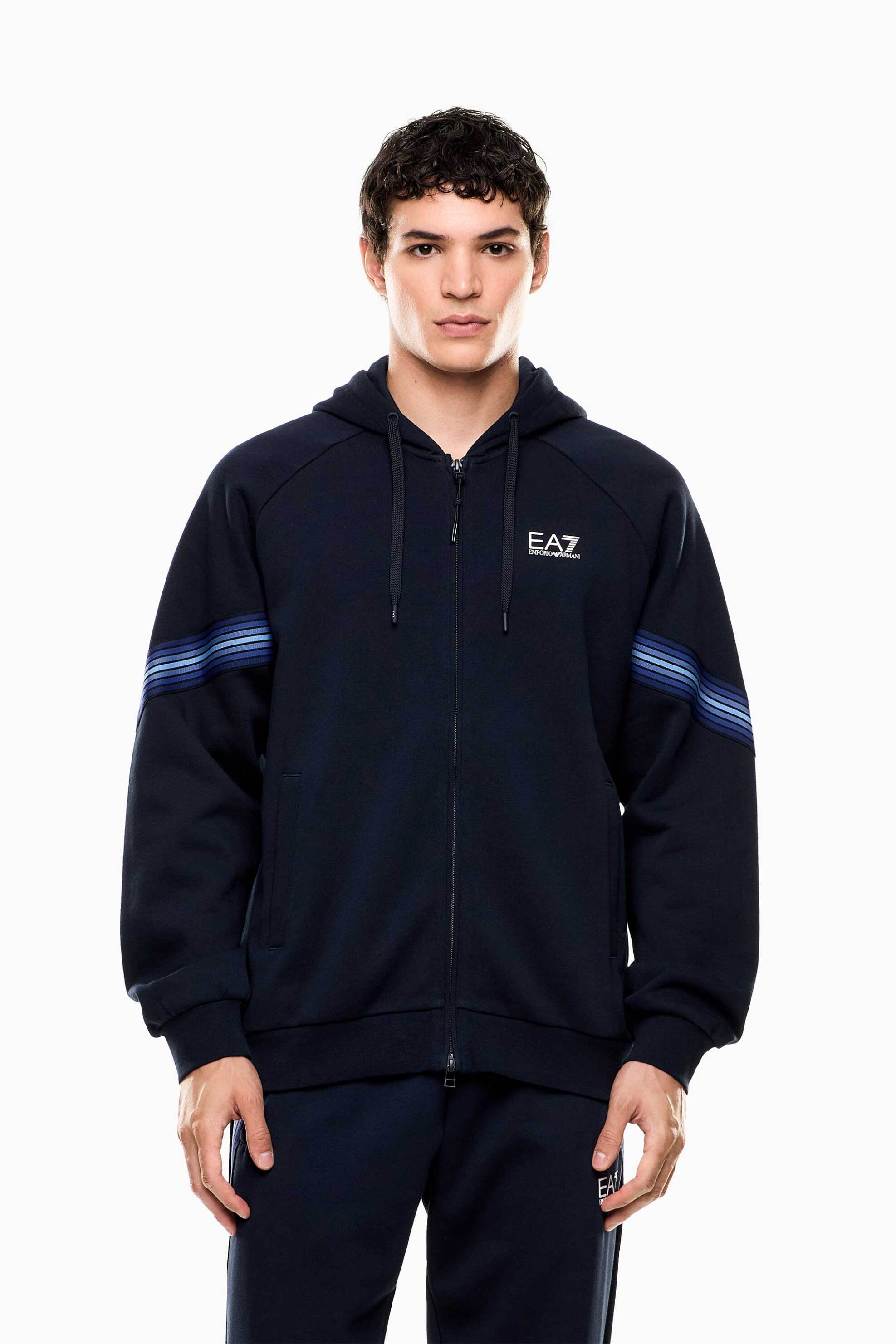 EA7 ανδρική ζακέτα φούτερ με κουκούλα και λογότυπο Relaxed Fit - 7M000964AF10377 Μπλε Σκούρο