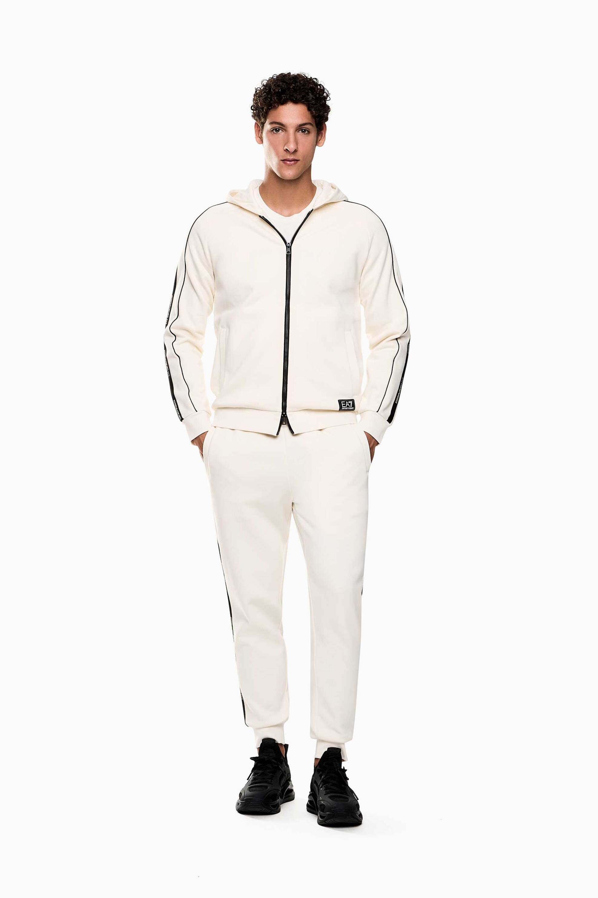 EA7 ανδρικό παντελόνι φόρμας με contrast ρίγα με logo tape Regular Fit - 7M000974AF10377 Κρέμ