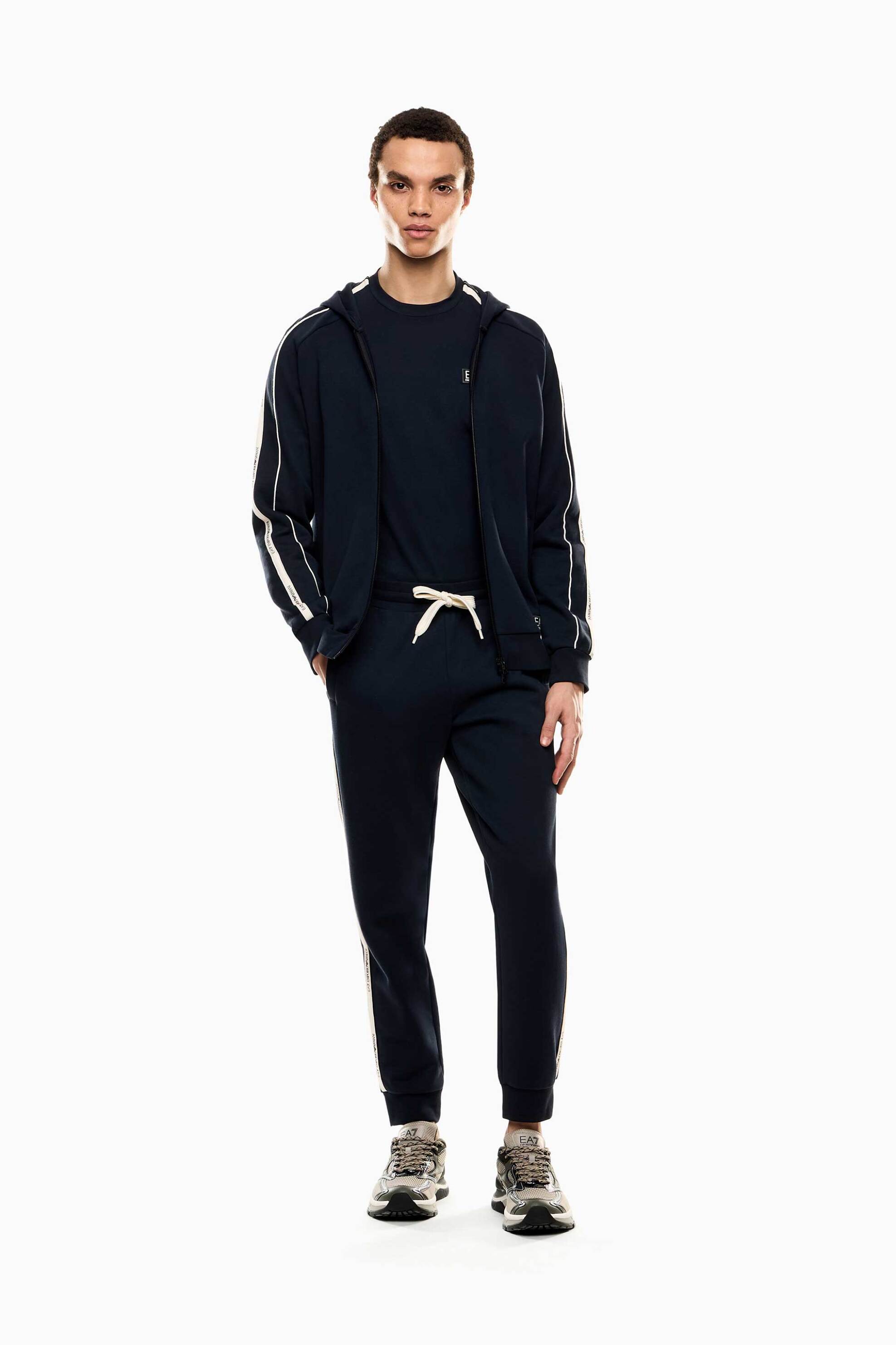 EA7 ανδρικό παντελόνι φόρμας με contrast ρίγα με logo tape Regular Fit - 7M000974AF10377 Μπλε Σκούρο