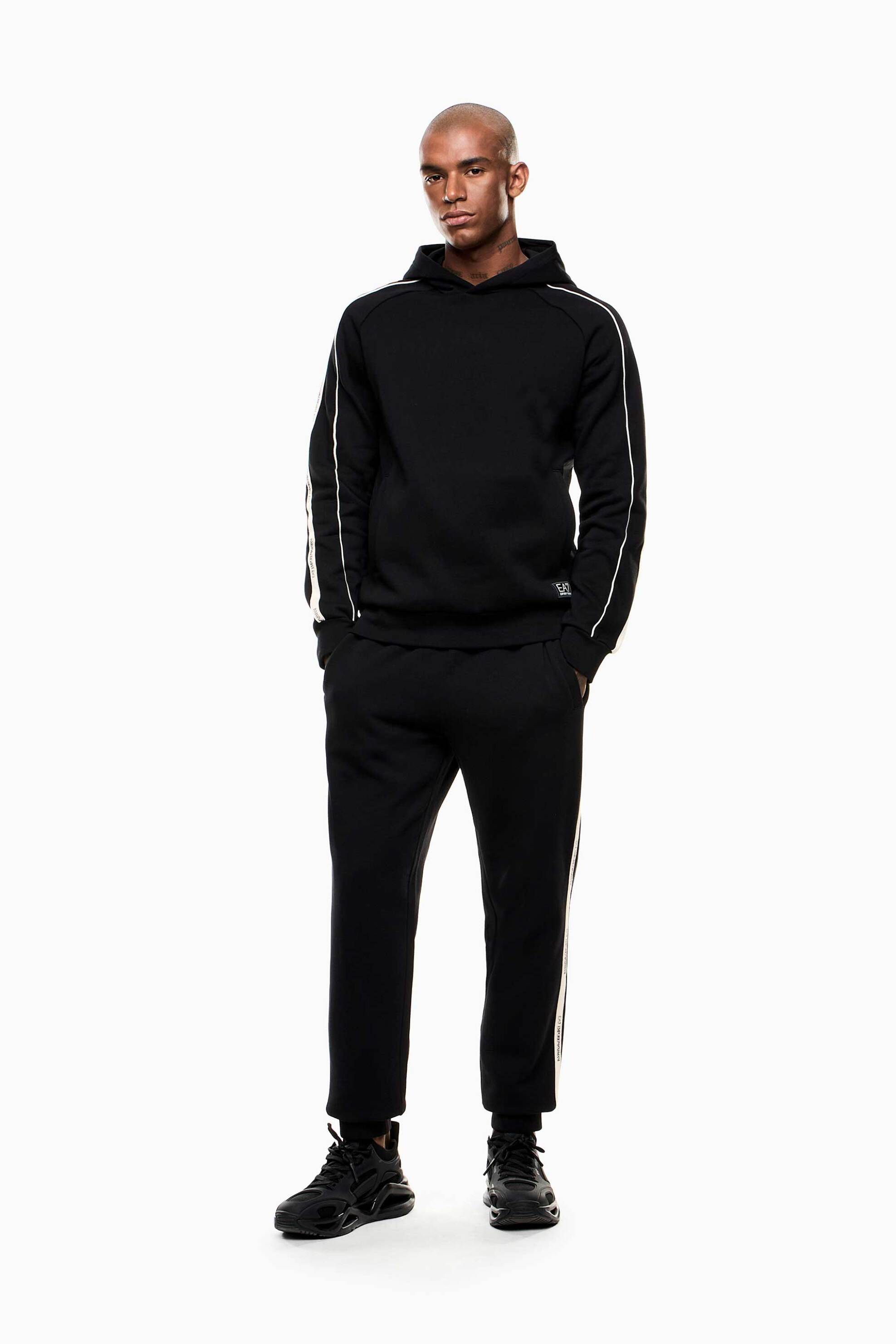 EA7 ανδρικό παντελόνι φόρμας με contrast ρίγα με logo tape Regular Fit - 7M000974AF10377 Μαύρο