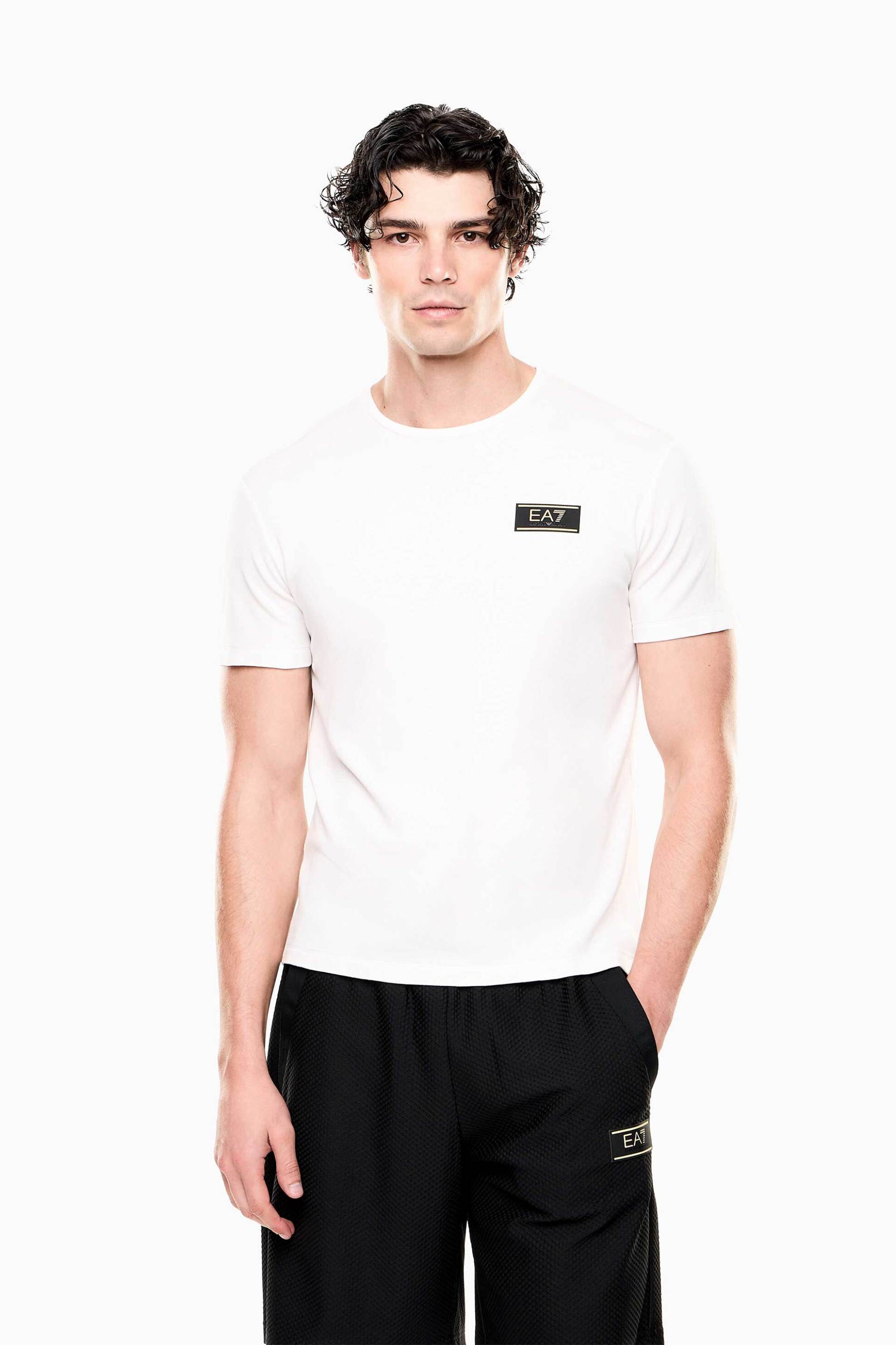 EA7 ανδρικό T-shirt με logo patch Regular Fit - 7M001331AF13739 Λευκό