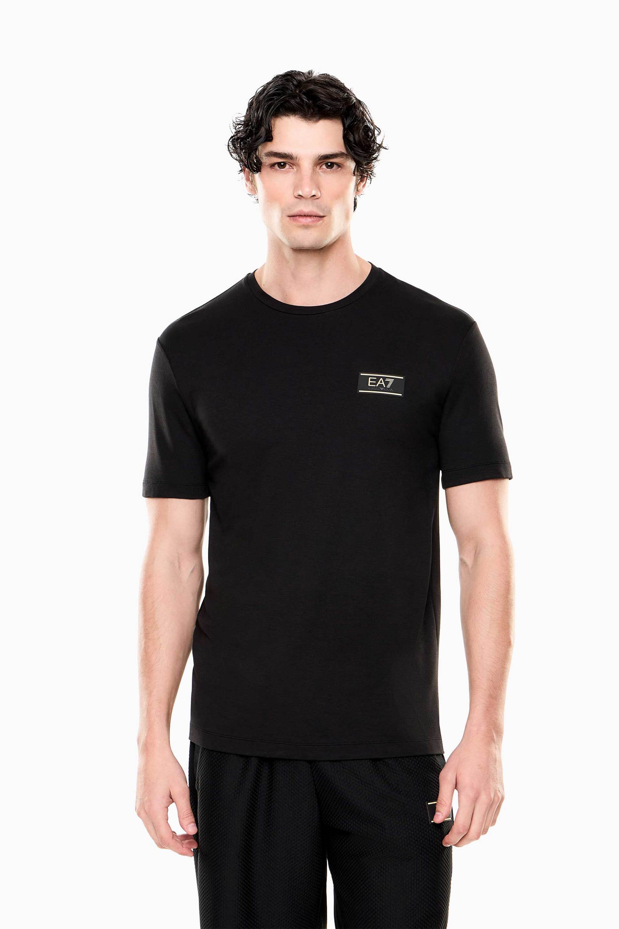 EA7 ανδρικό T-shirt με logo patch Regular Fit - 7M001331AF13739 Μαύρο