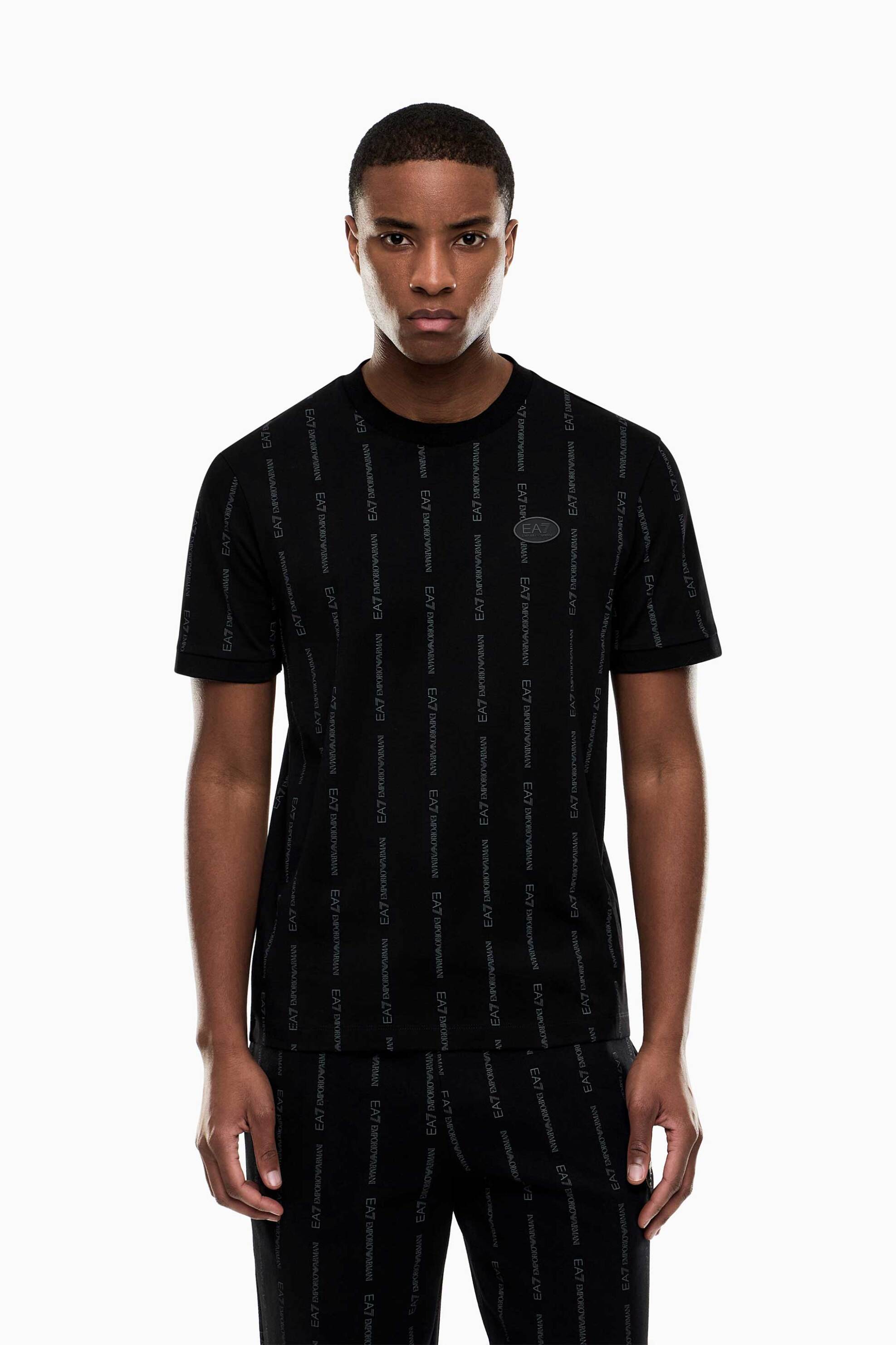 EA7 ανδρικό T-shirt με ριγέ logo motif Regular Fit - 7M001391AF12874 Μαύρο