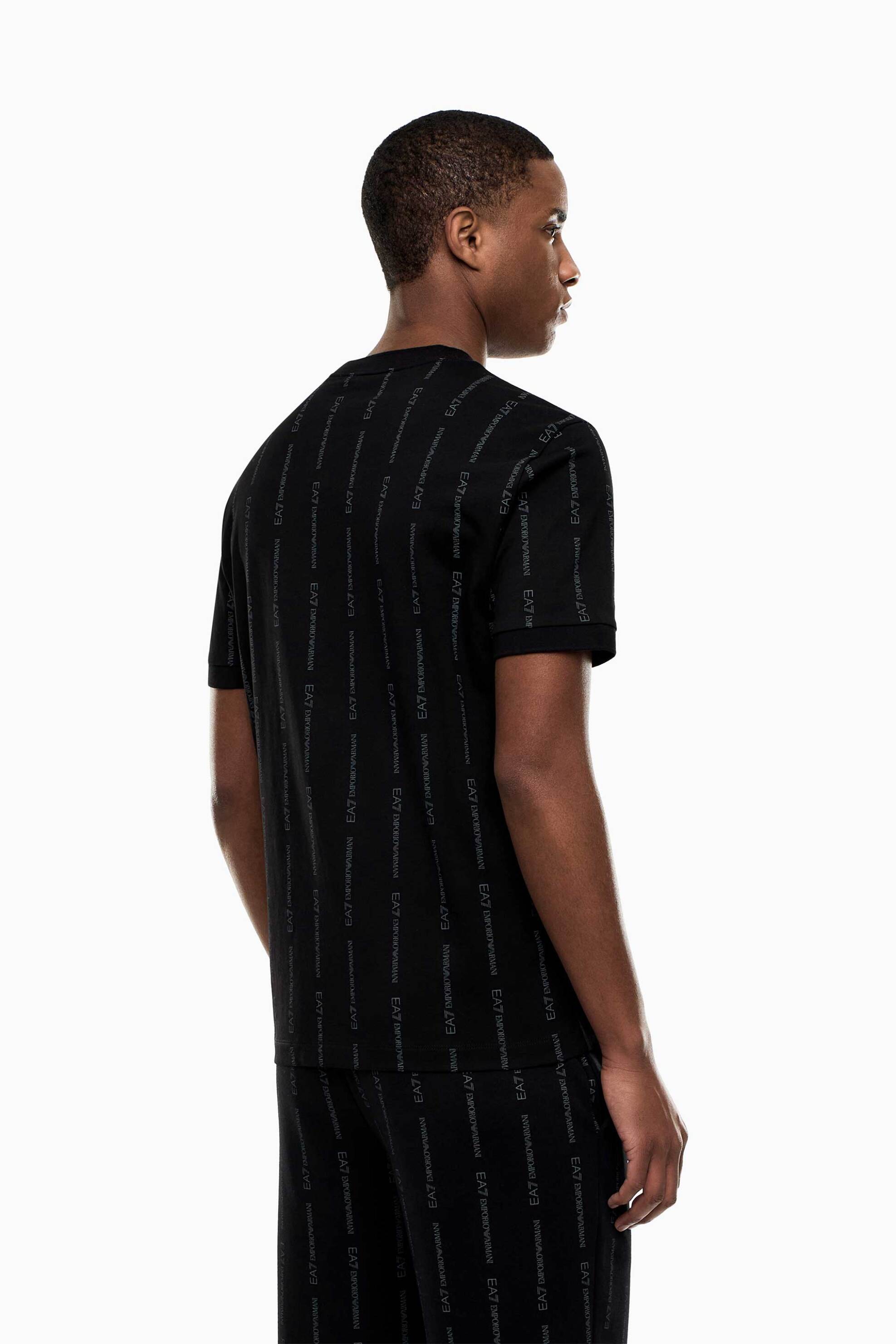 Ea7 Ανδρικό T-Shirt με Ριγέ Logo Motif Regular Fit - 7M001391Af12874 Μαύρο