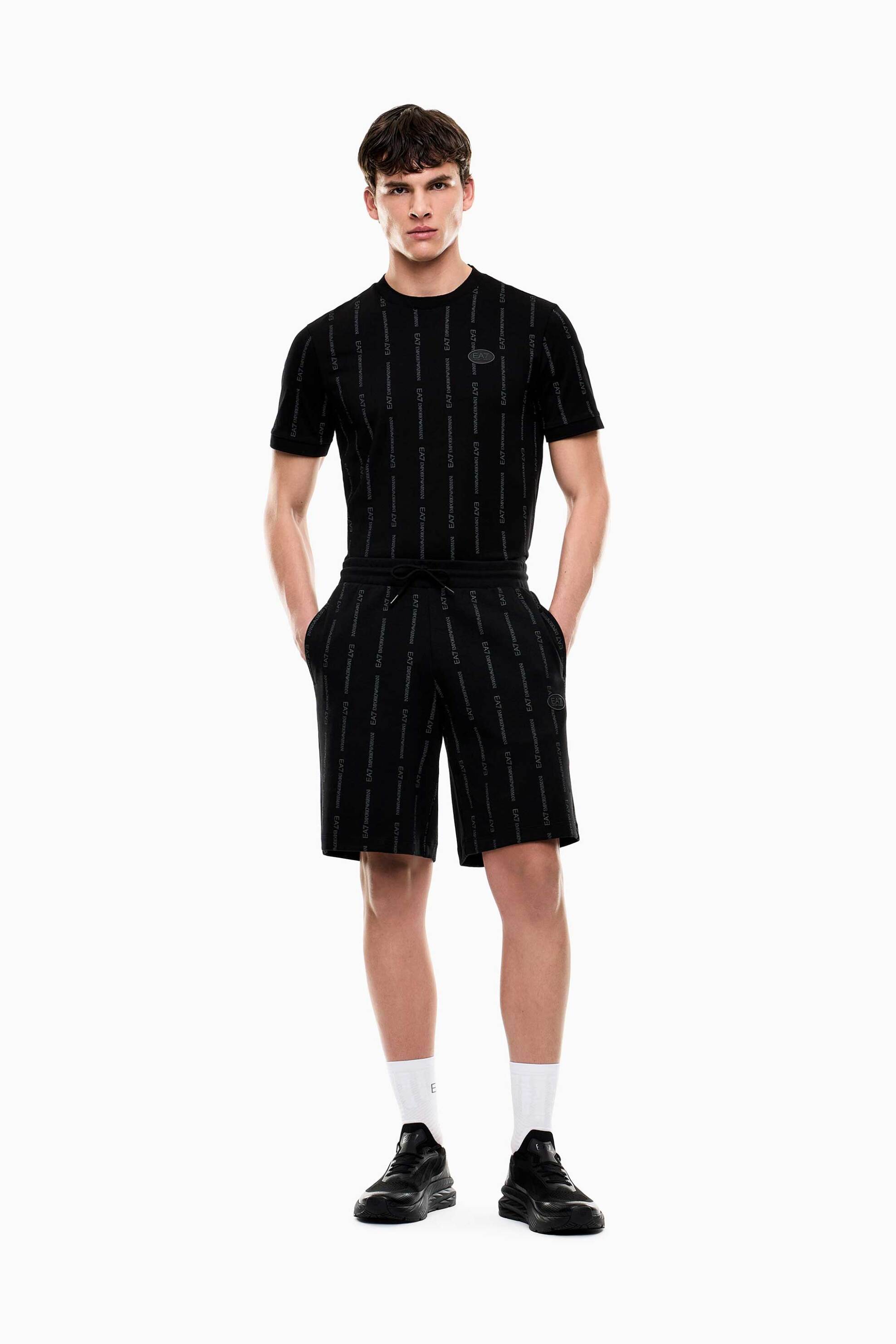EA7 ανδρική βερμούδα με ελαστική μέση και ριγέ logo motif Regular Fit - 7M001393AF12660 Μαύρο