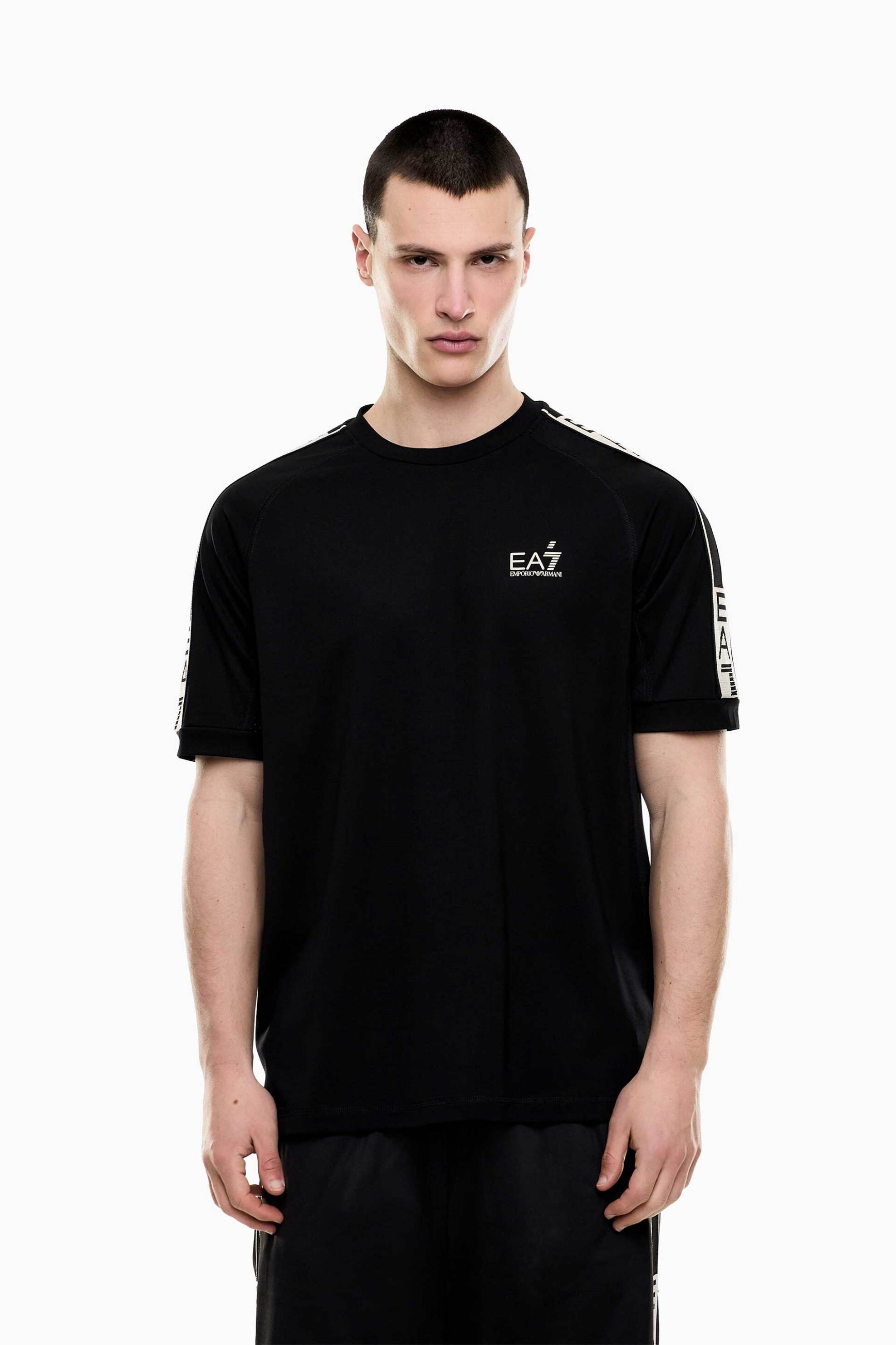 EA7 ανδρικό T-shirt με λογότυπο και logo tape Regular Fit - 7M001395AF16724 Μαύρο