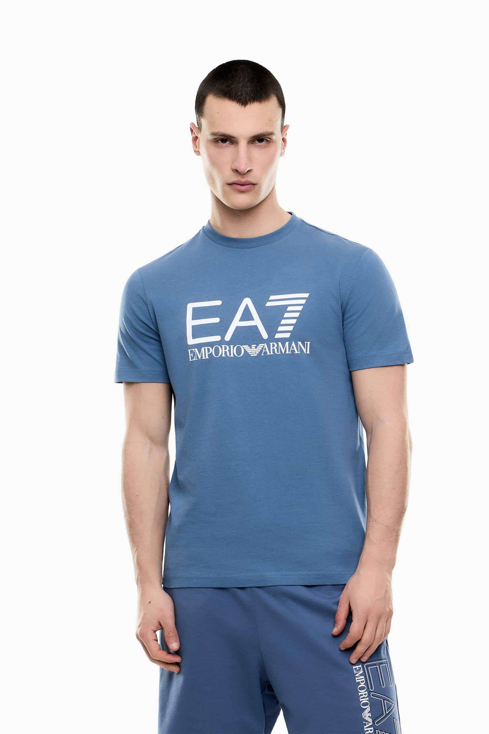 EA7 ανδρικό T-shirt με λογότυπο Slim Fit - 7M001412AF22264 Μπλε Ανοιχτό