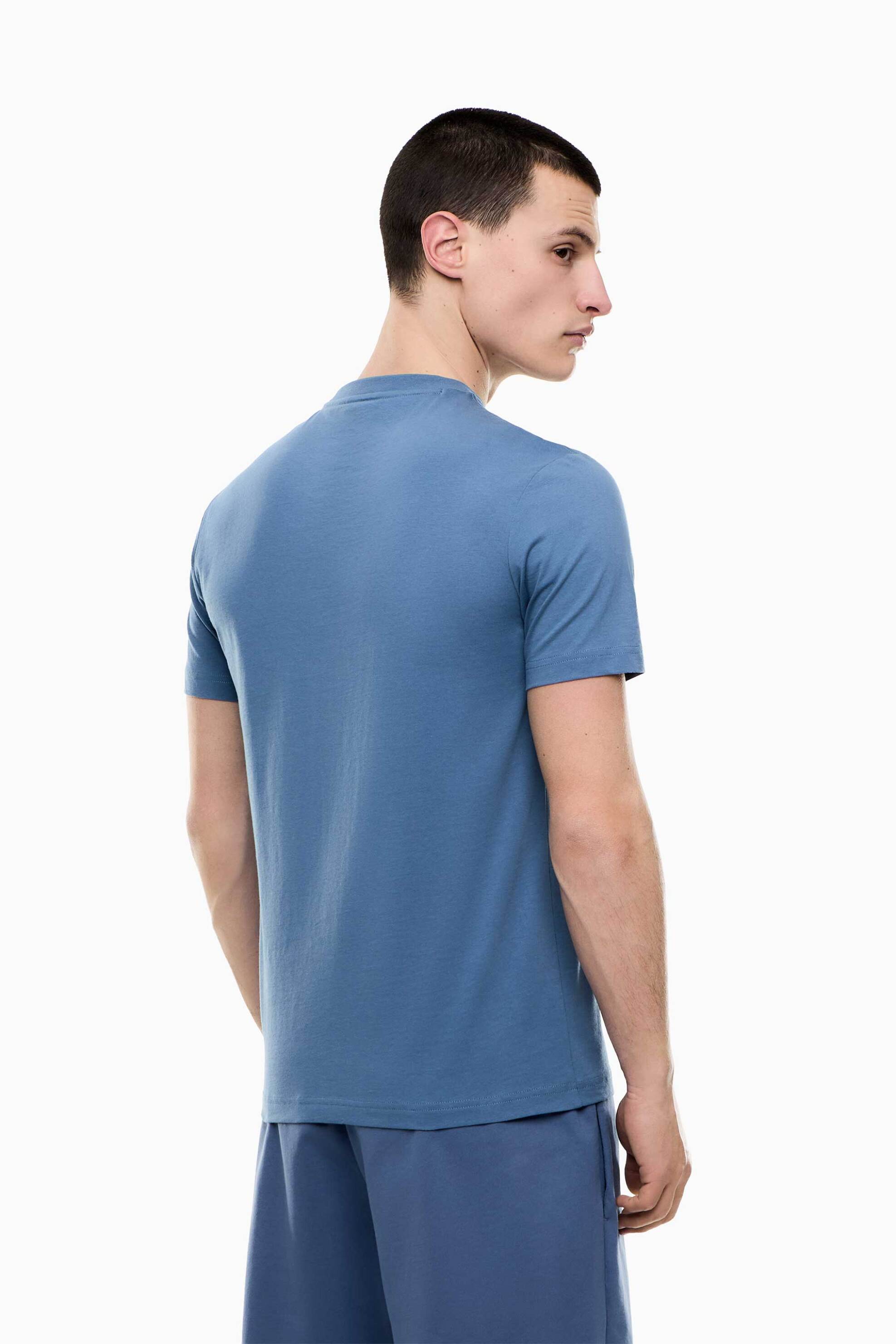 Ea7 Ανδρικό T-Shirt με Λογότυπο Slim Fit - 7M001412Af22264 Μπλε Ανοιχτό