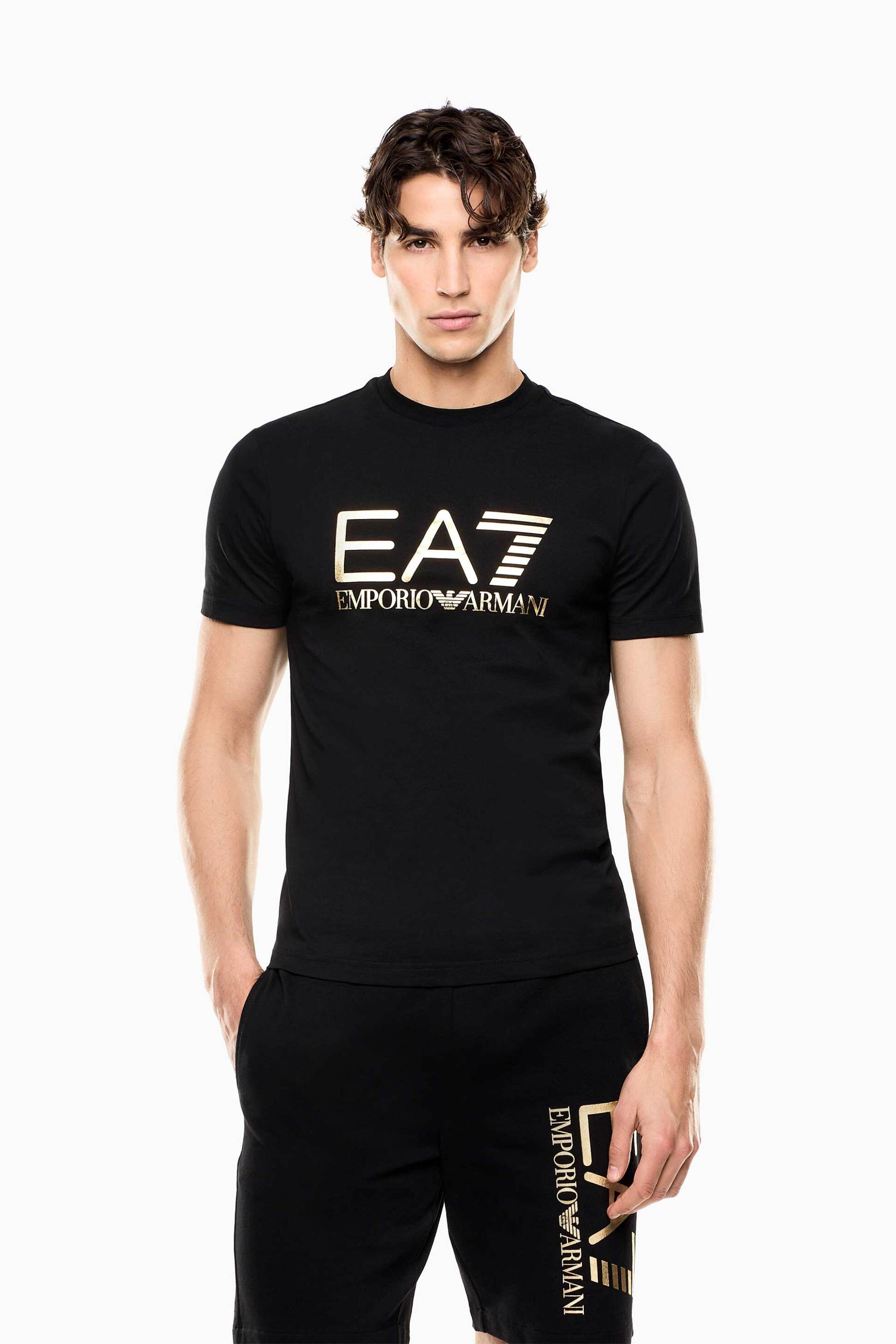 EA7 ανδρικό T-shirt με λογότυπο Slim Fit - 7M001412AF22264 Μαύρο - Χρυσό