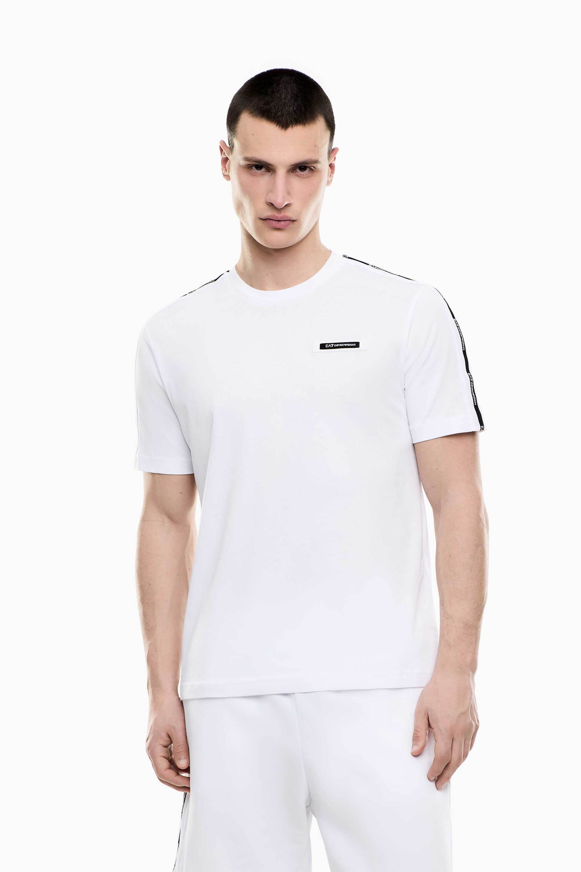 EA7 ανδρικό T-shirt με contrast λογότυπο και logo tape Regular Fit - 7M001476AF10375 Λευκό
