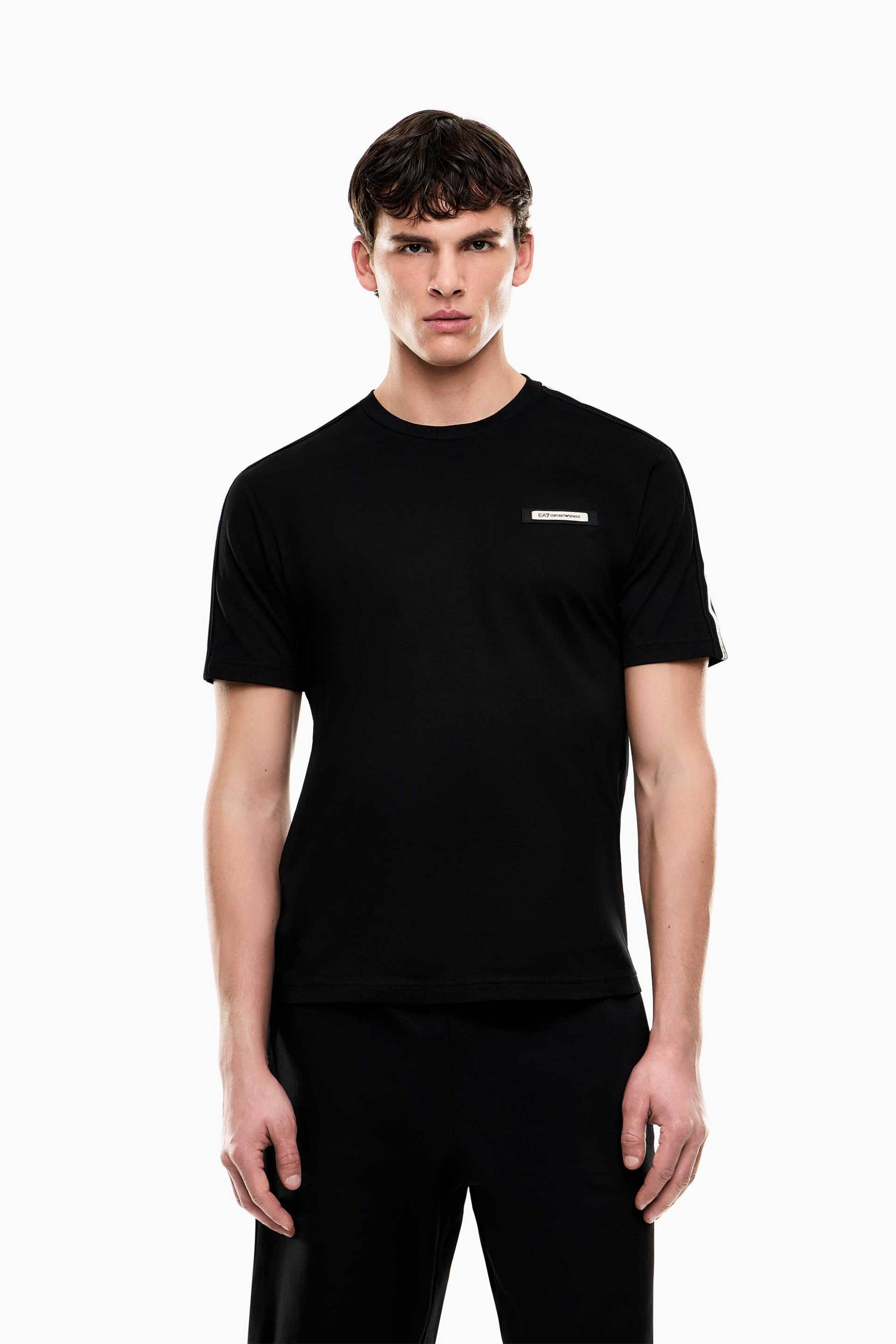 EA7 ανδρικό T-shirt με contrast λογότυπο και logo tape Regular Fit - 7M001476AF10375 Μαύρο