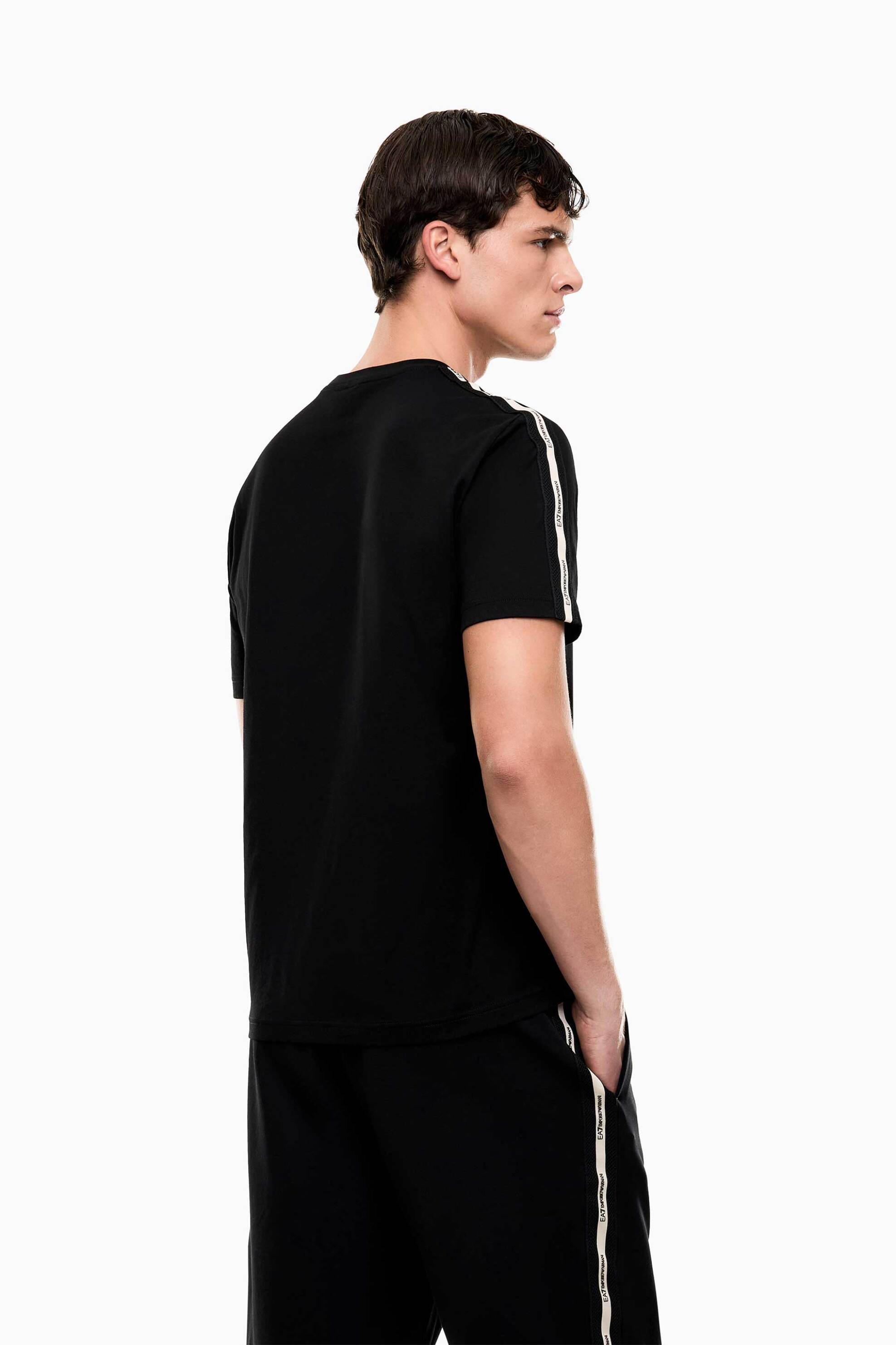 Ea7 Ανδρικό T-Shirt με Contrast Λογότυπο Και Logo Tape Regular Fit - 7M001476Af10375 Μαύρο
