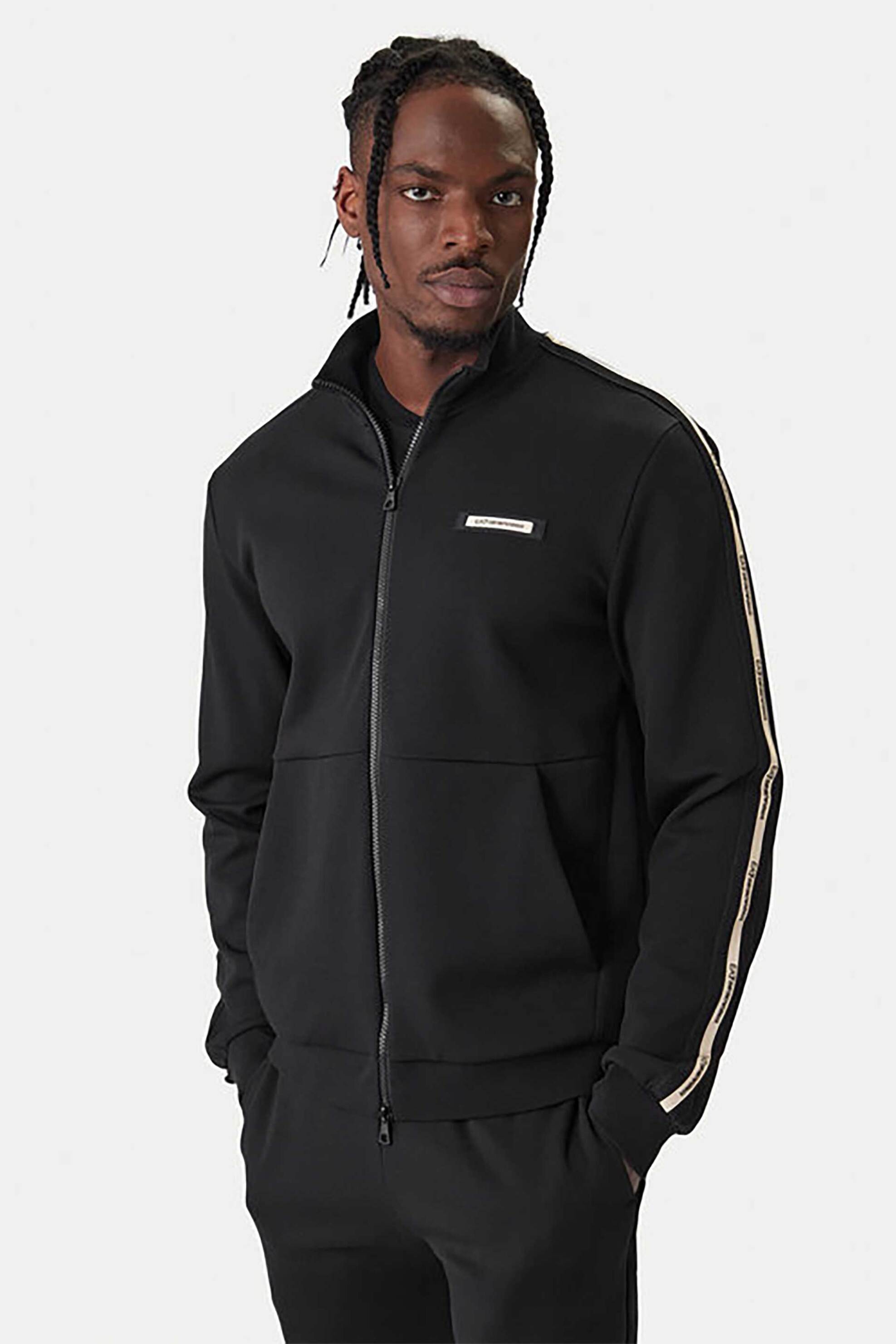 EA7 ανδρική ζακέτα φούτερ με logo tape Regular Fit - 7M001479AF12660 Μαύρο