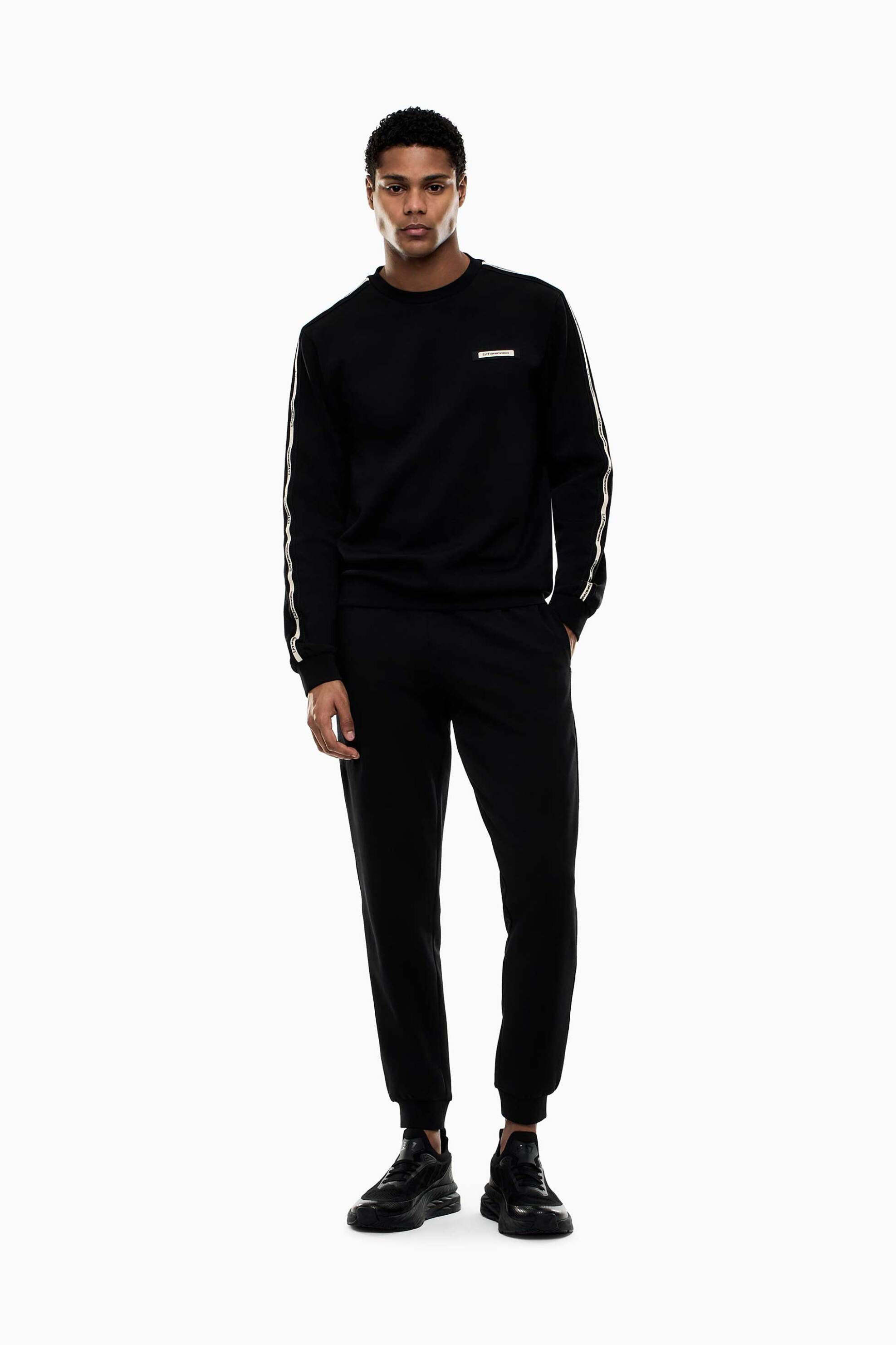 EA7 ανδρικό παντελόνι φόρμας με logo tape Regular Fit - 7M001482AF12660 Μαύρο