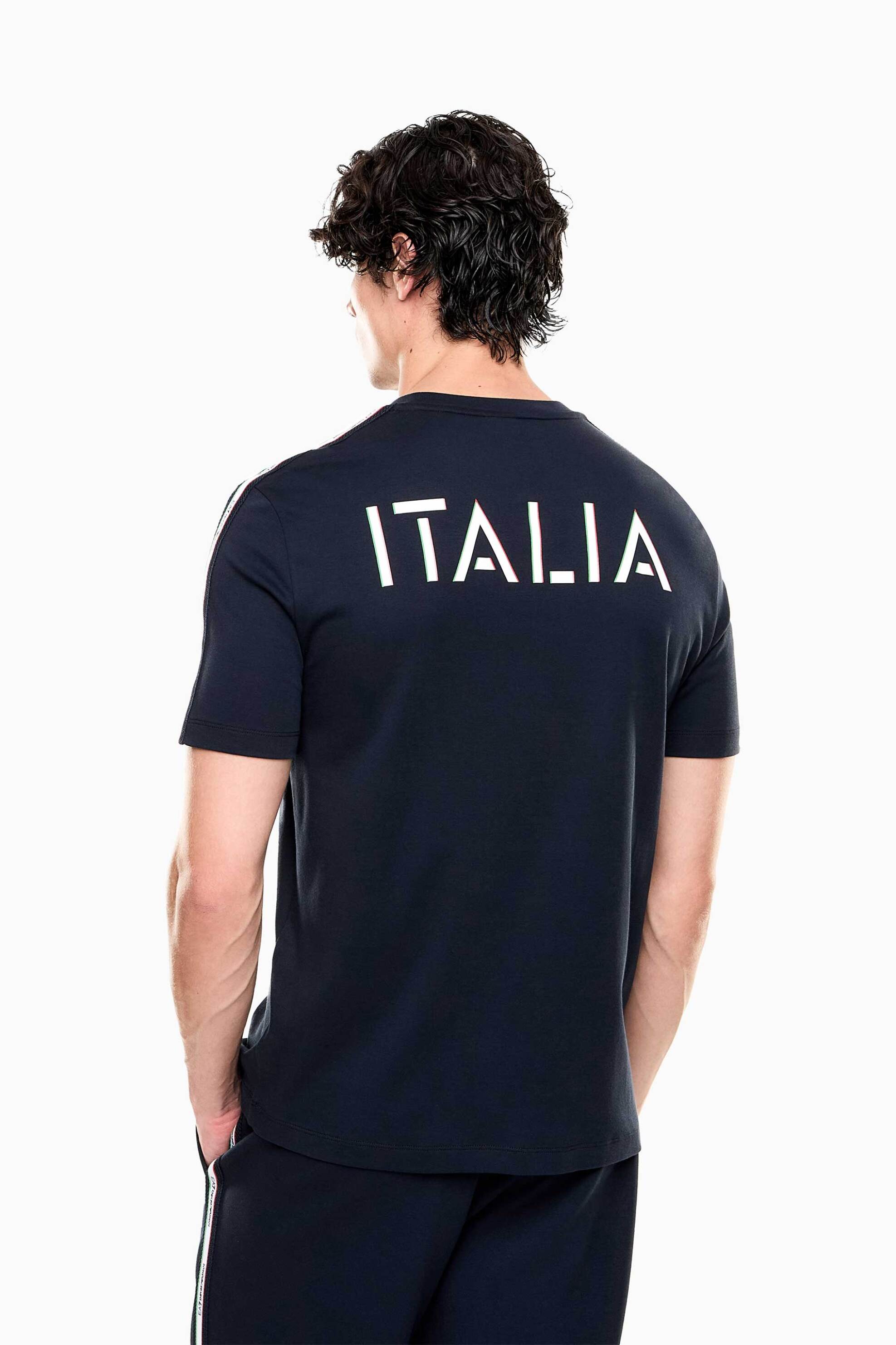 Ea7 Ανδρικό T-Shirt με Λογότυπο Και Logo Tape Slim Fit - 7M001861Af12503 Μπλε Σκούρο